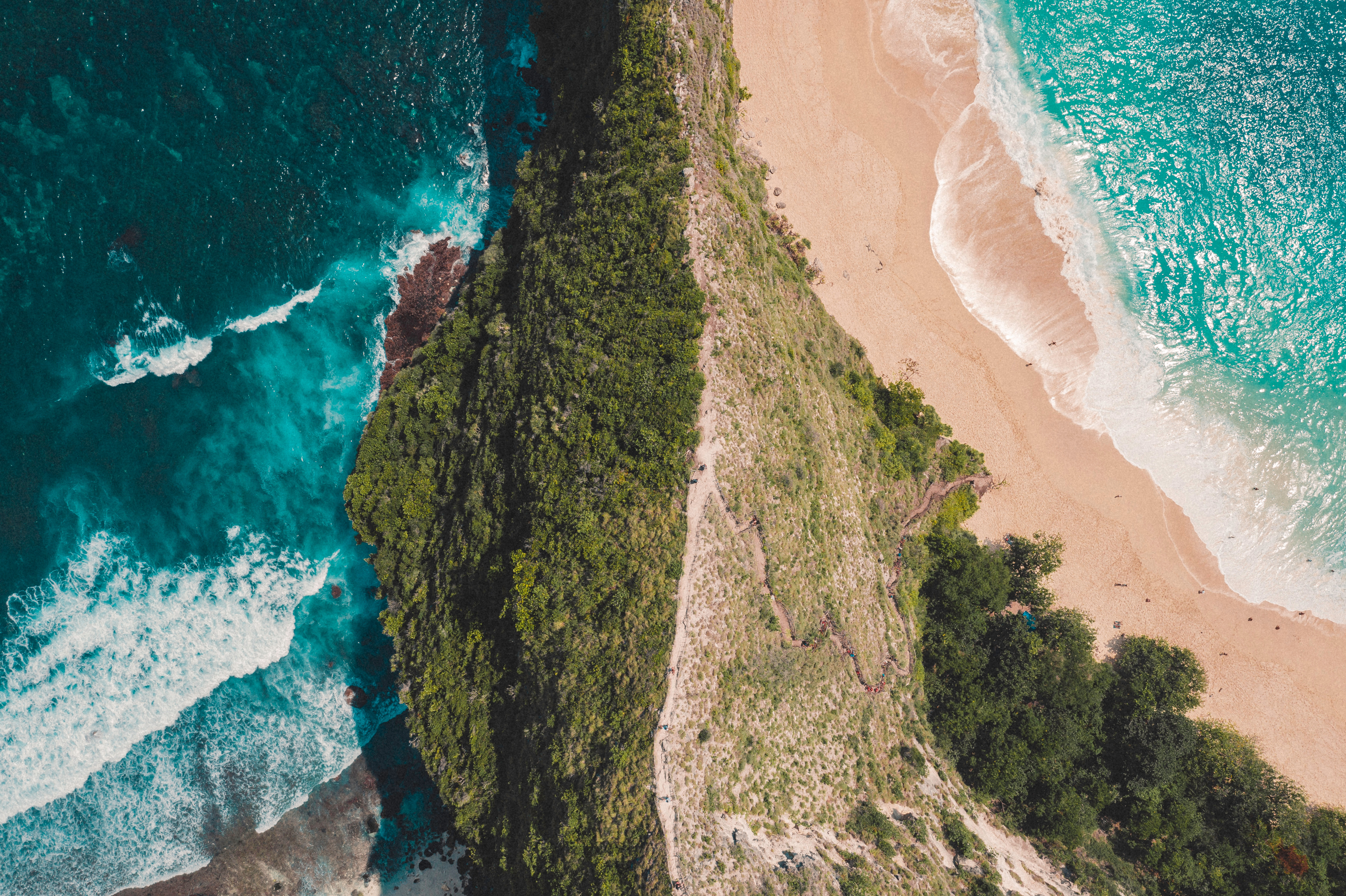 Download mobile wallpaper Shore, Bank, Surf, View From Above, Ocean, Nature, Greens, Island for free.