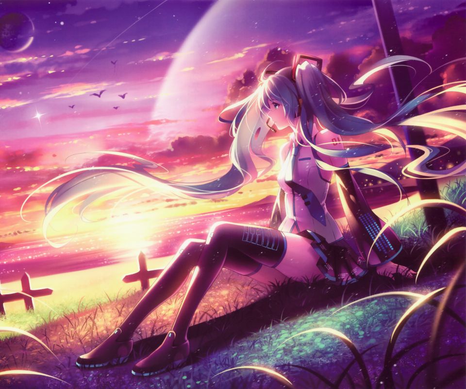 Download mobile wallpaper Anime, Sunset, Vocaloid, Hatsune Miku, Long Hair for free.