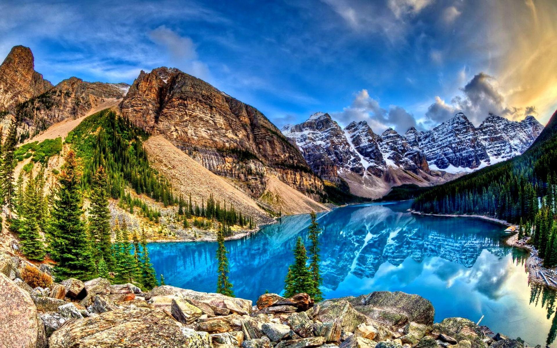 376335壁紙のダウンロード地球, モレーン湖, バンフ国立公園, カナダ, hdr, 湖, 風景, 山, 反射, 木-スクリーンセーバーと写真を無料で