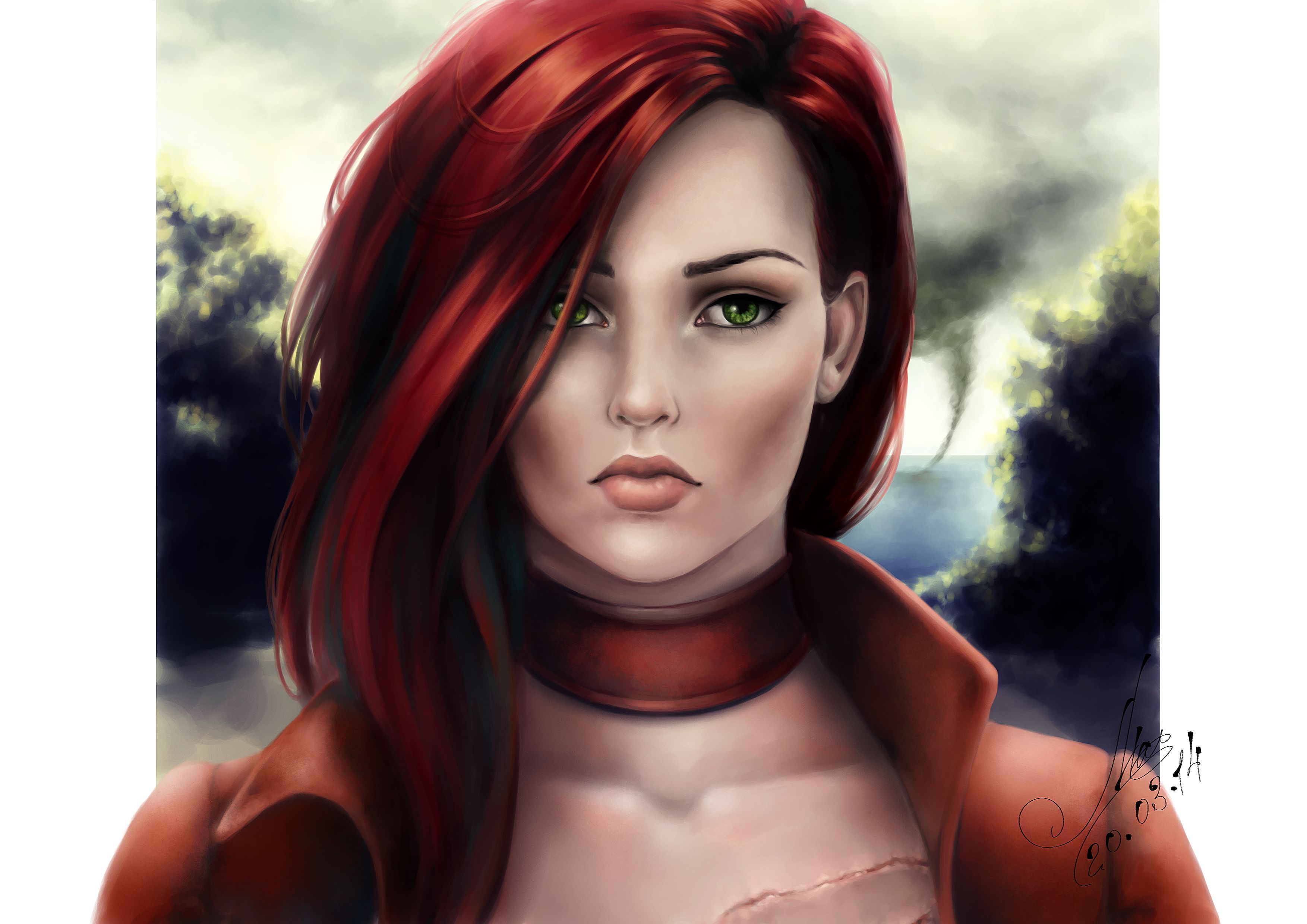 Free download wallpaper Painting, Artistic, Green Eyes, Red Hair on your PC desktop