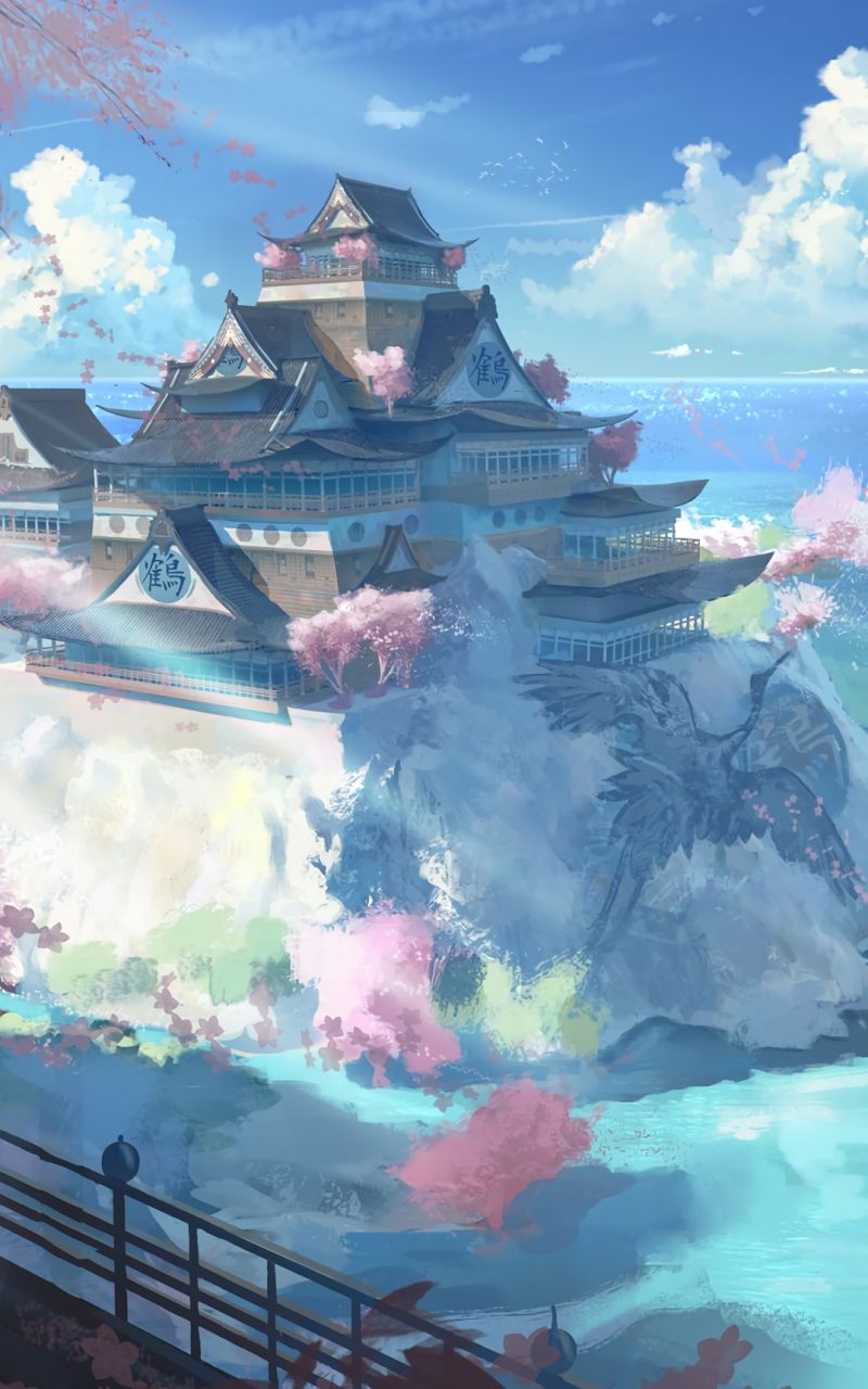 Download mobile wallpaper Anime, Water, Original, Castle for free.