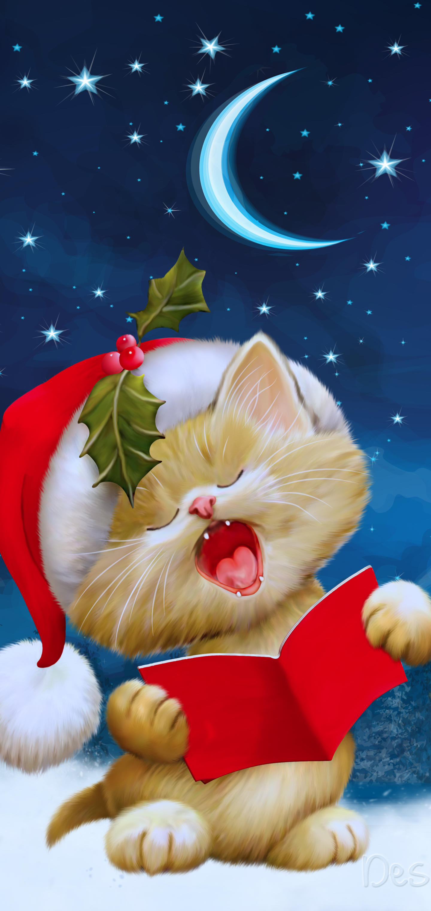 Descarga gratuita de fondo de pantalla para móvil de Navidad, Gato, Día Festivo, Árbol De Navidad, Adornos De Navidad, Sombrero De Santa.