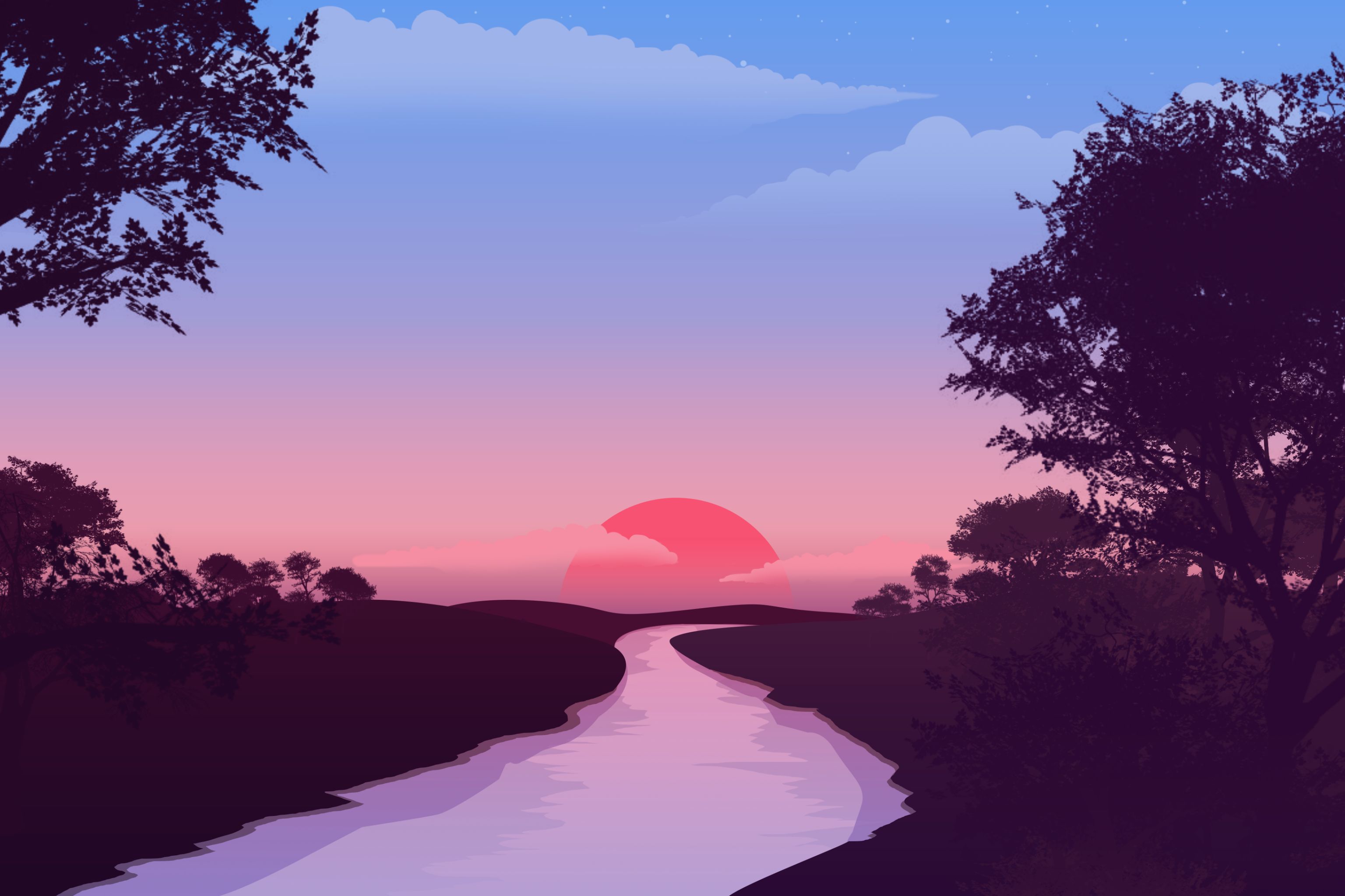 Free download wallpaper Sunset, Artistic, River on your PC desktop