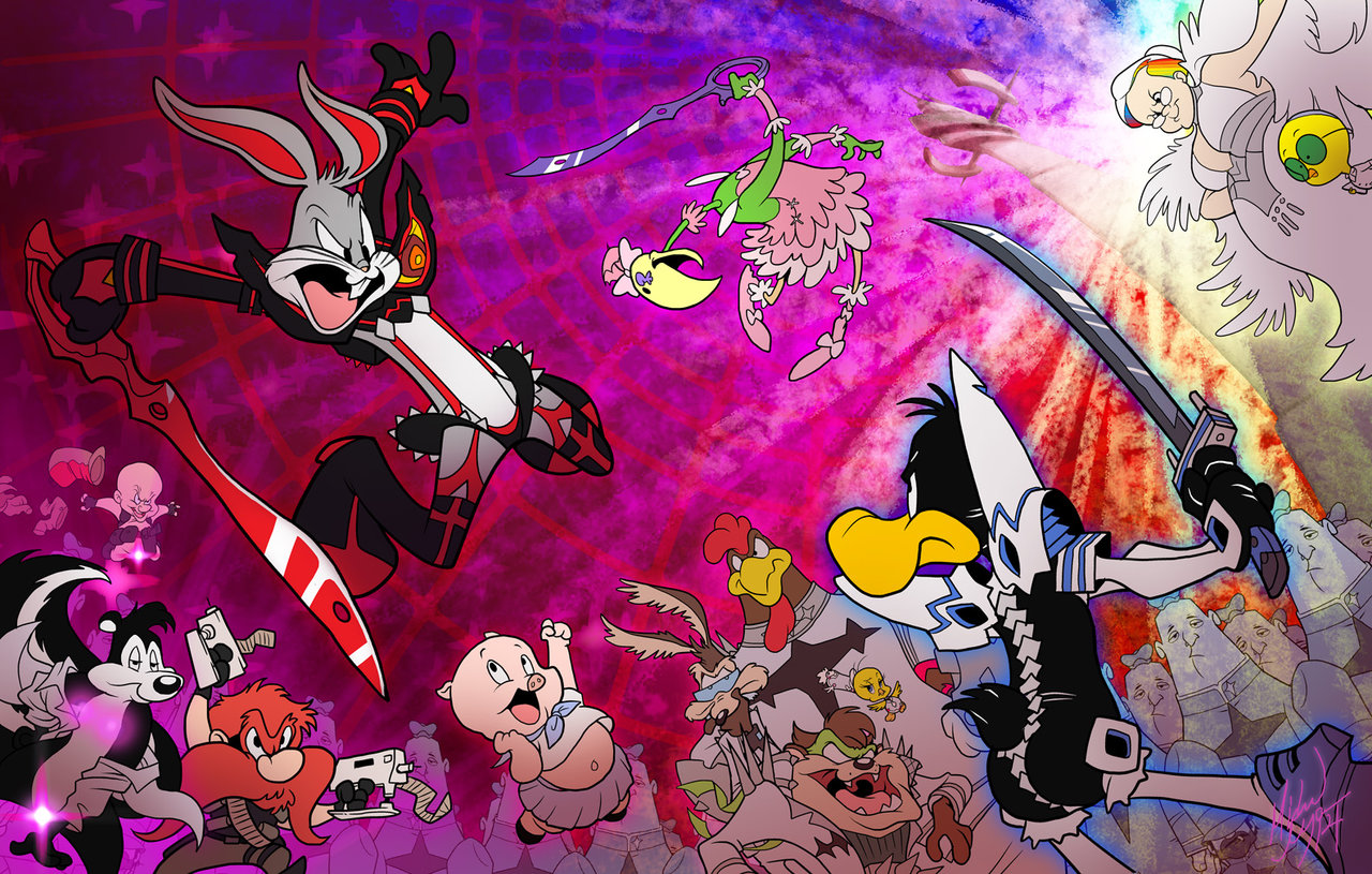anime, crossover, bugs bunny, daffy duck, kill la kill, pepé le pew, porky pig, tasmanian devil (looney tunes), tweety, wile e coyote, yosemite sam