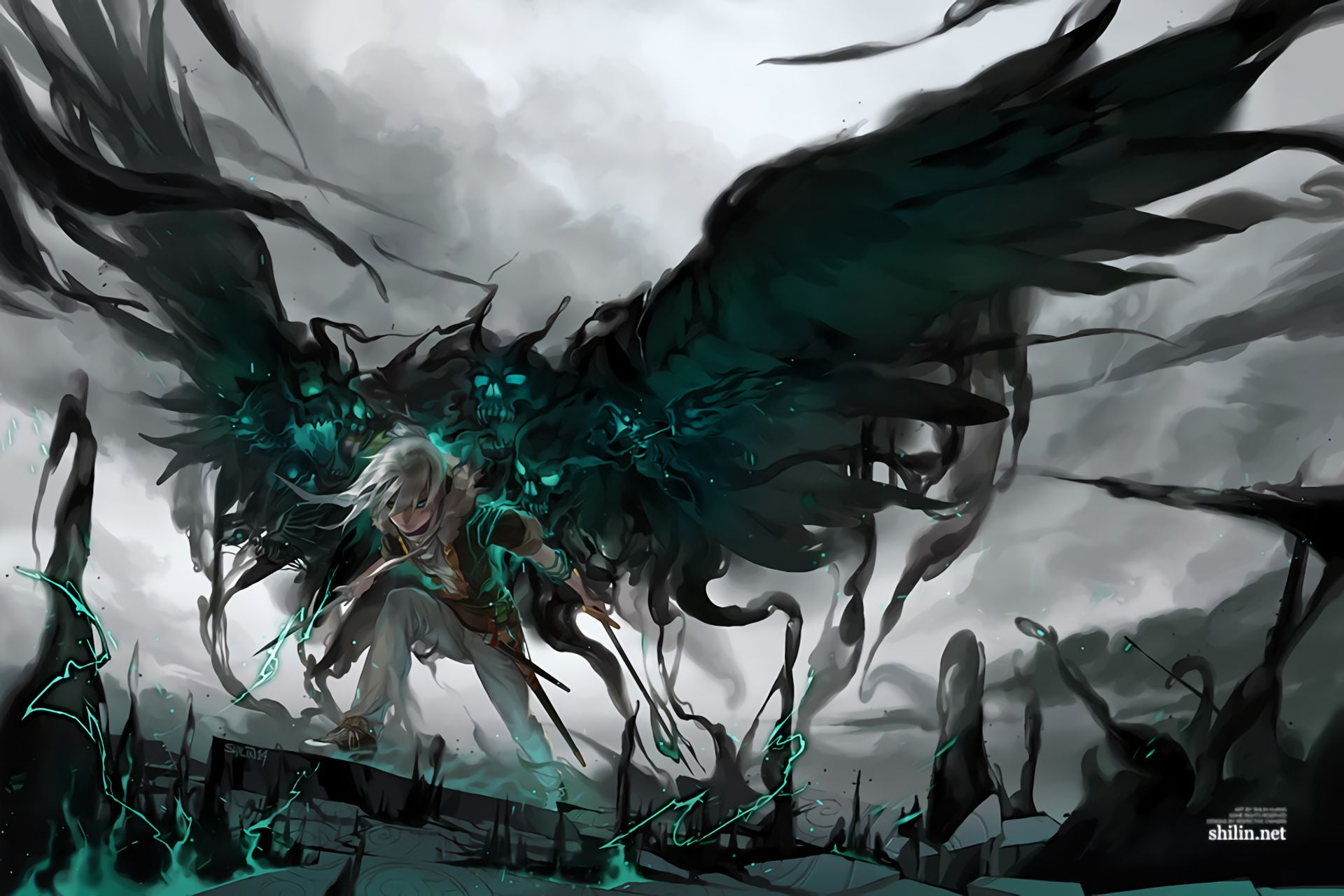 Download mobile wallpaper Wings, Skull, Comics, Carciphona for free.