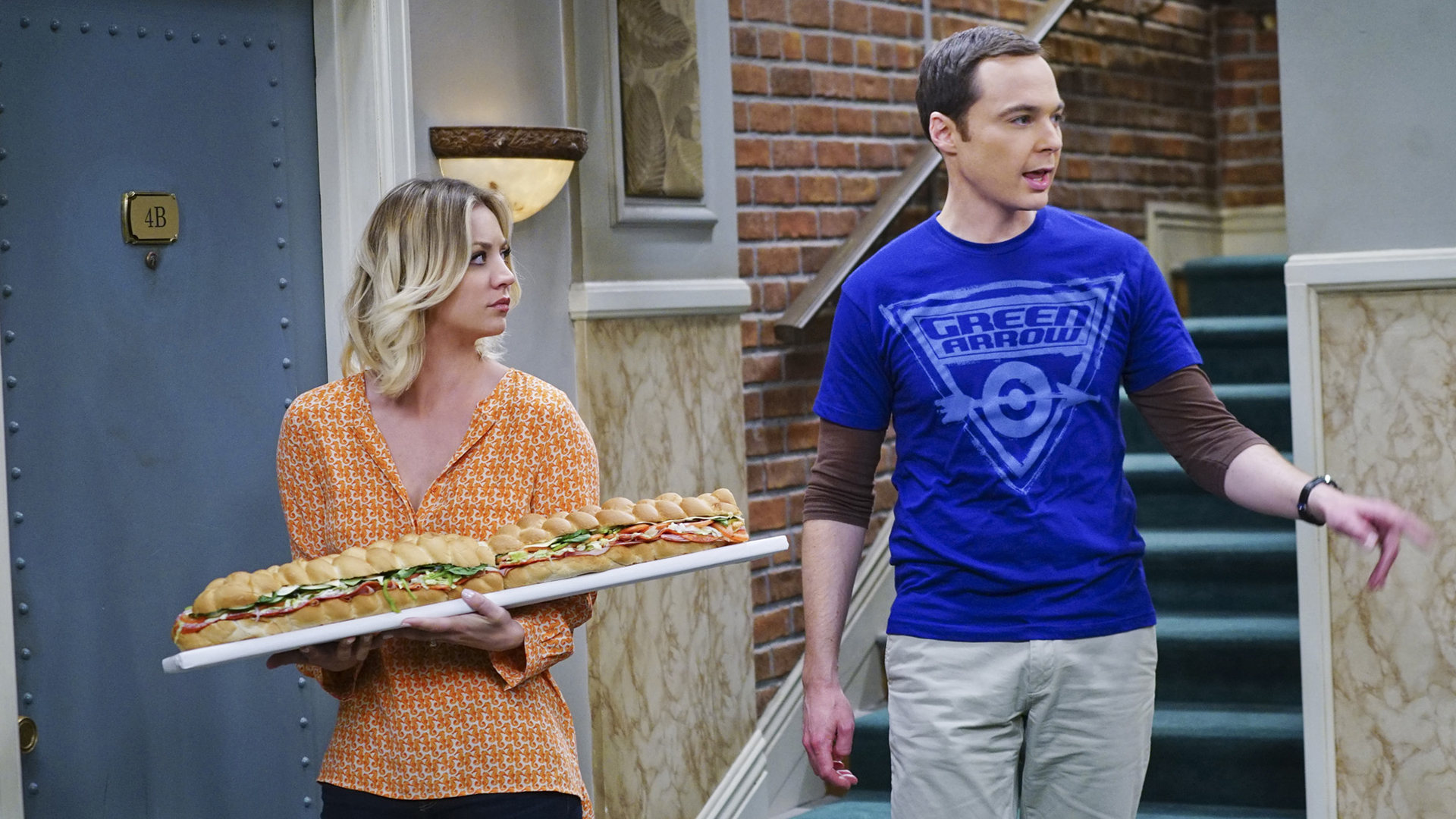 Laden Sie das Fernsehserien, Kaley Cuoco, Jim Parsons, Penny (The Big Bang Theory), Sheldon Cooper, The Big Bang Theory-Bild kostenlos auf Ihren PC-Desktop herunter