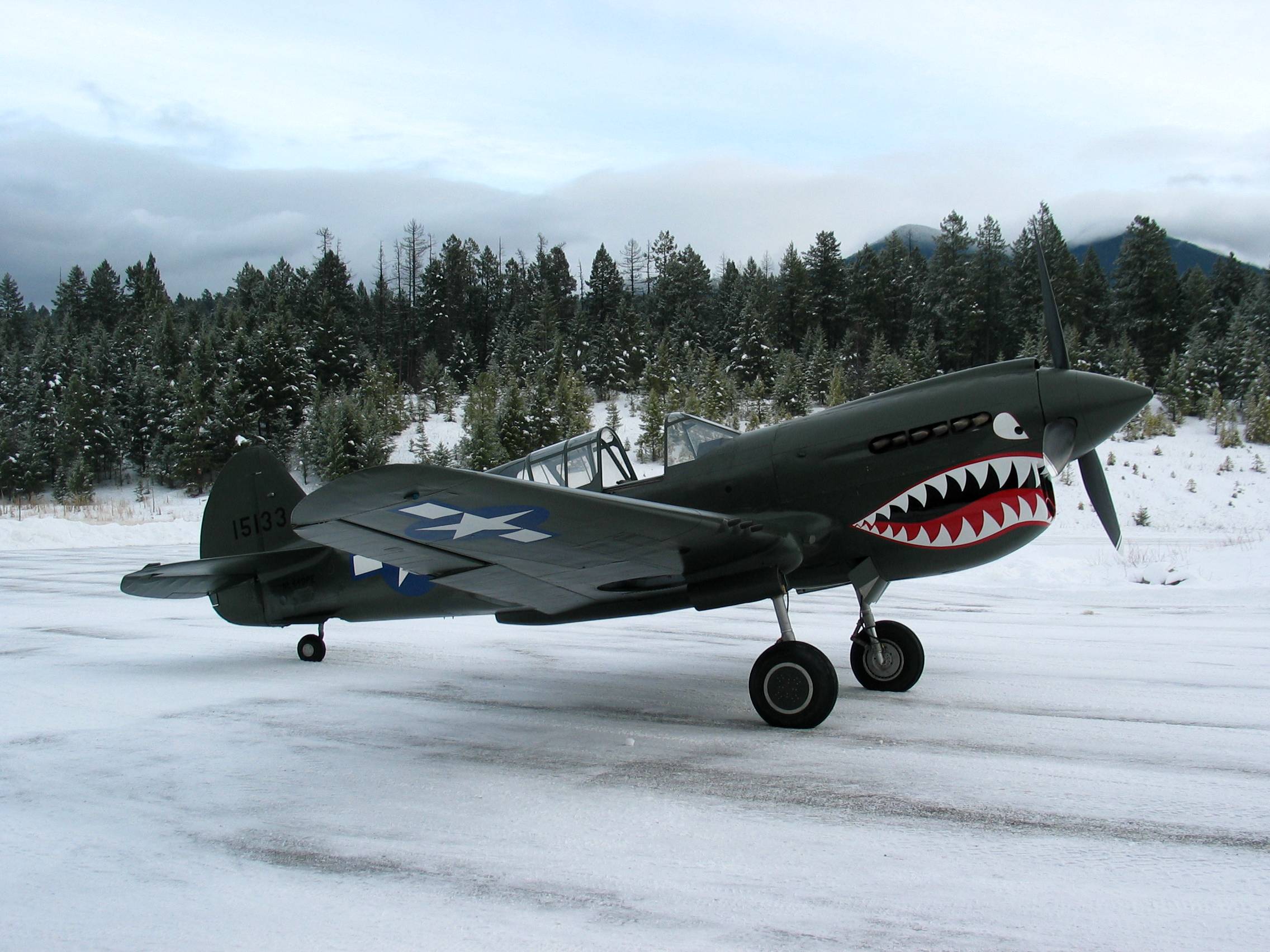 military, curtiss p 40 warhawk, aircraft, snow, world war ii, military aircraft