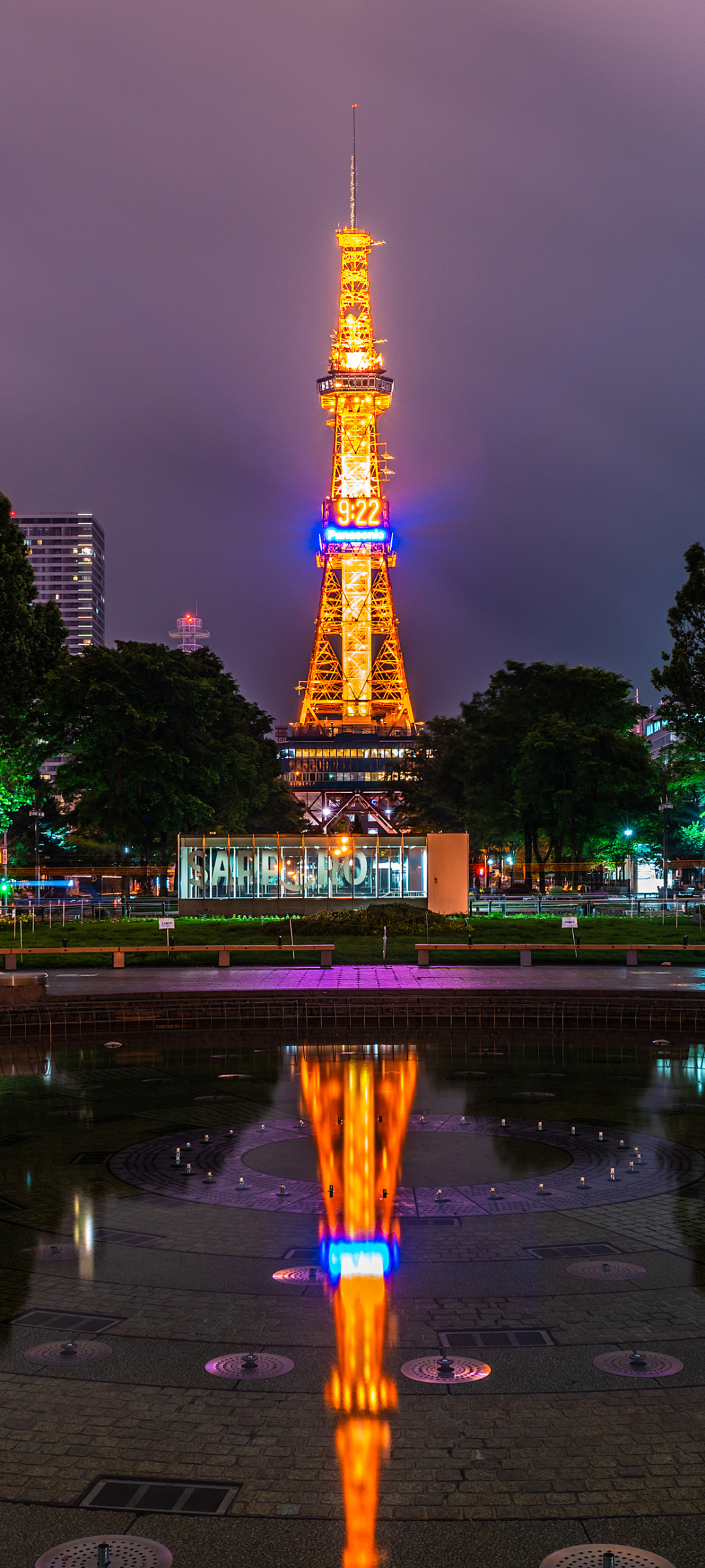 Download mobile wallpaper Cities, Night, Building, Reflection, Light, Japan, Tower, Man Made, Sapporo for free.