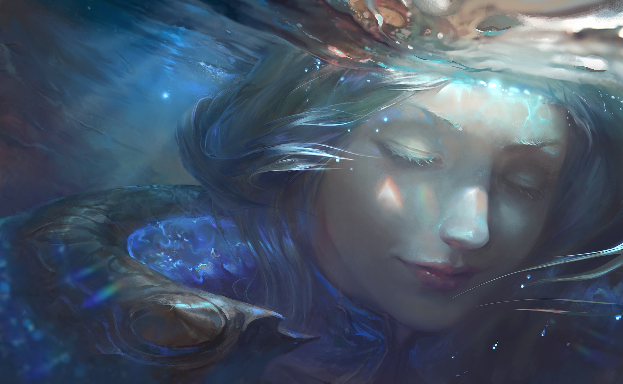 Download mobile wallpaper Water, League Of Legends, Face, Underwater, Video Game, Lux (League Of Legends) for free.