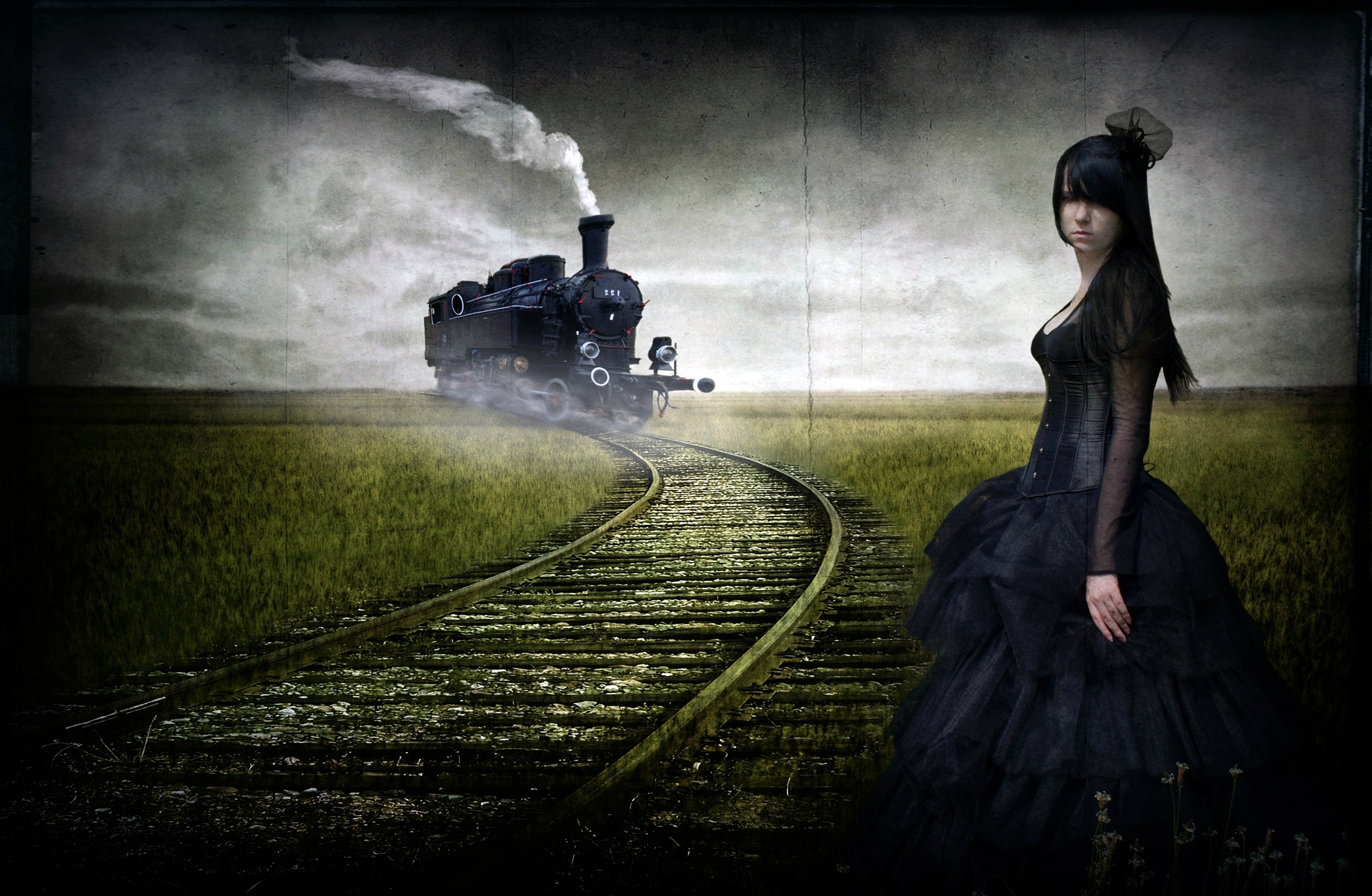 Download mobile wallpaper Mood, Train, Gothic, Women, Artistic for free.