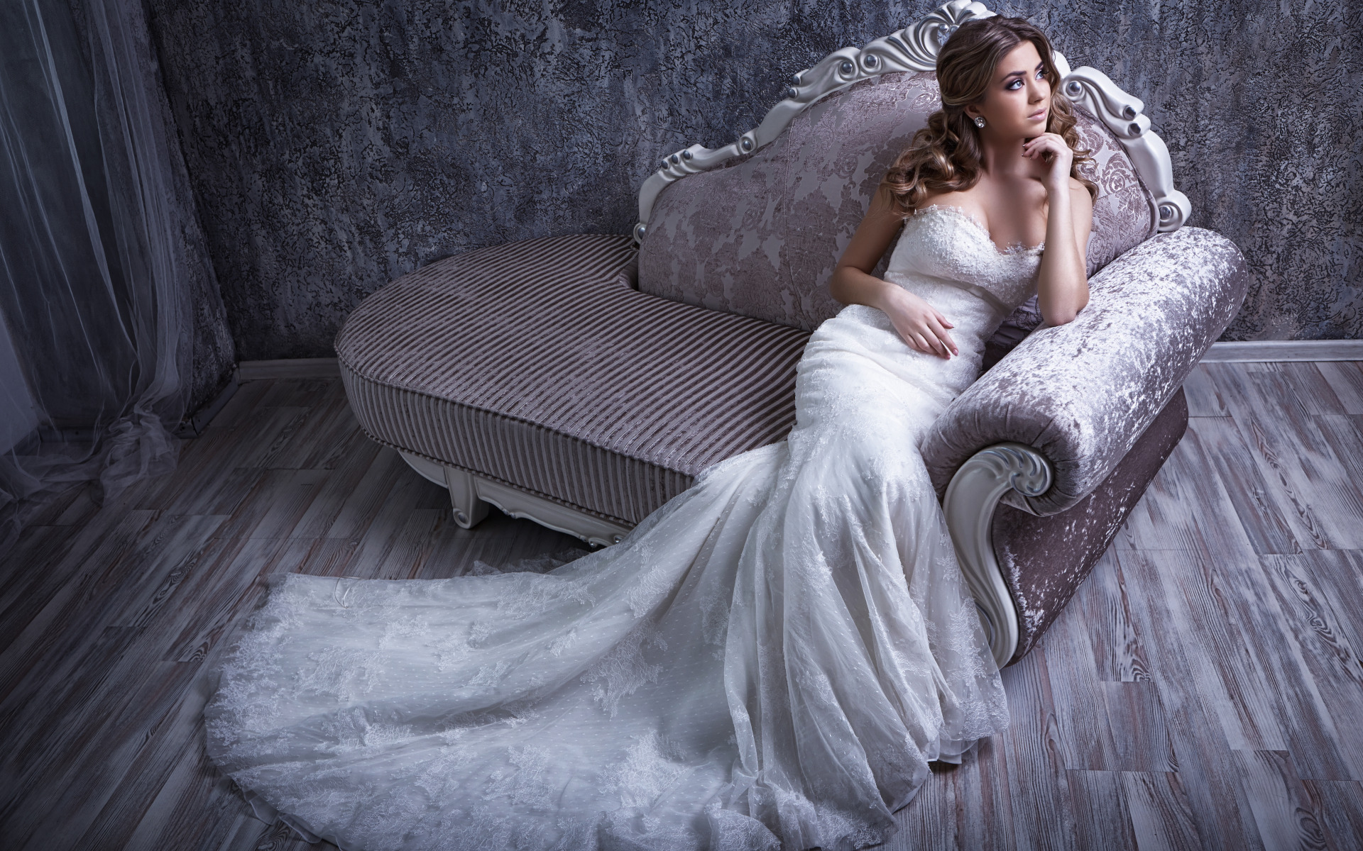 Download mobile wallpaper Style, Sofa, Mood, Bride, Women, White Dress for free.
