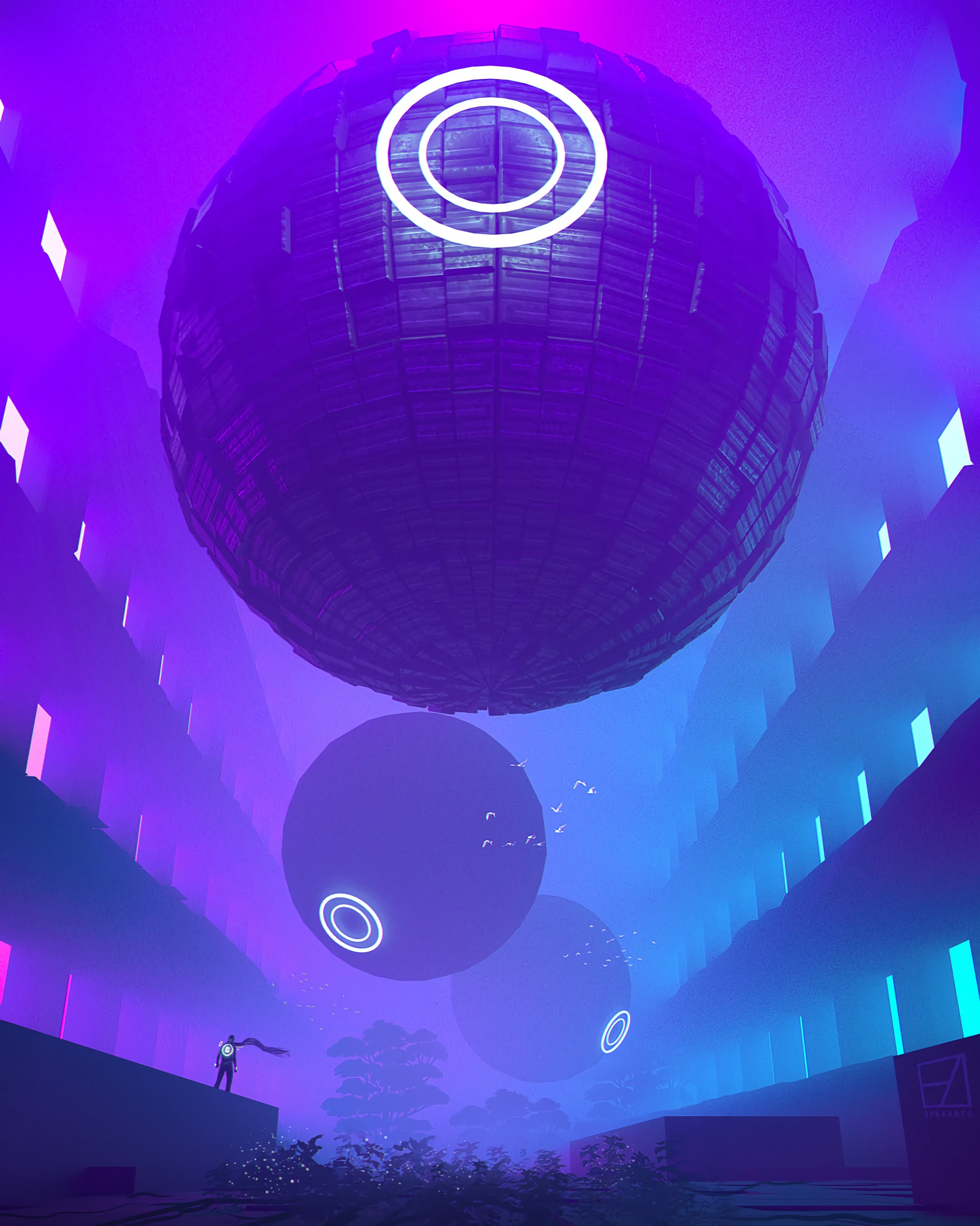 sci fi, neon, art, balls, sphere, spheres mobile wallpaper