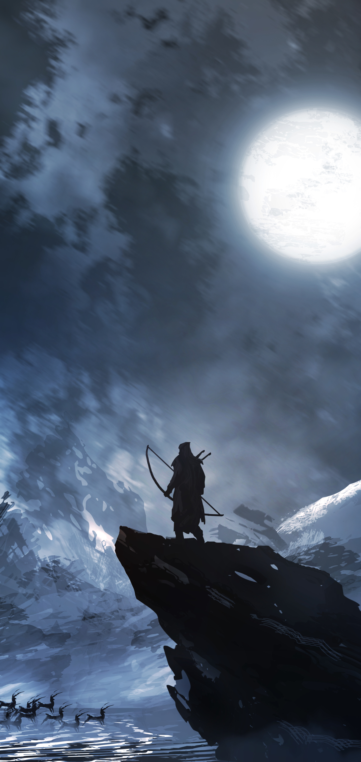 Download mobile wallpaper Fantasy, Night, Moon, Warrior, Archer for free.