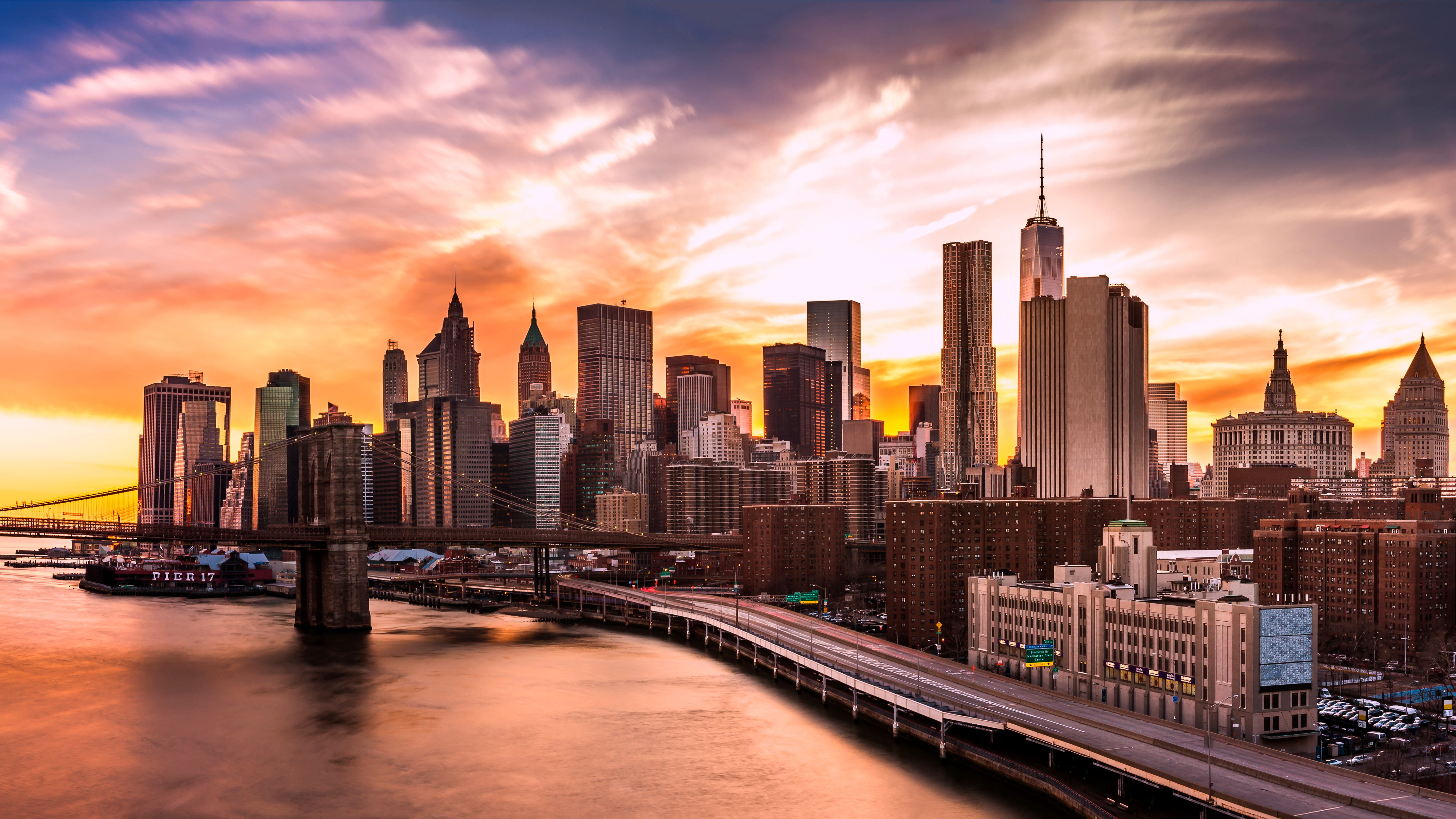 Скачать картинку Города, Мост, Здание, Нью Йорк, Бруклинский Мост, Сделано Человеком, Манхэттен в телефон бесплатно.
