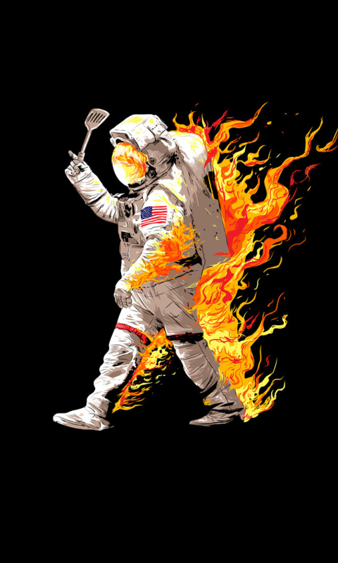 Download mobile wallpaper Funny, Fire, Sci Fi, Astronaut, Humor for free.