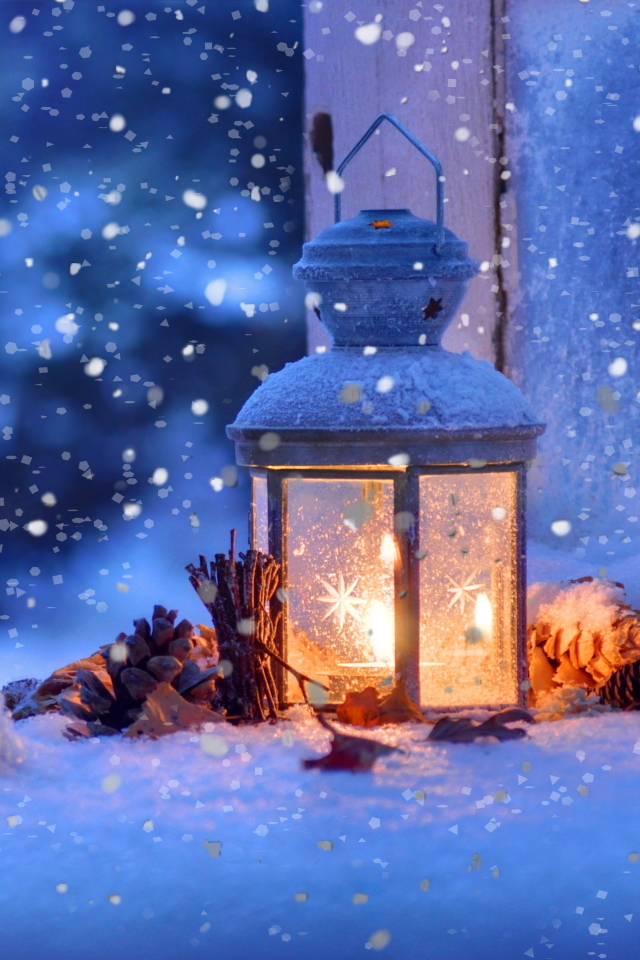 Download mobile wallpaper Winter, Christmas, Lantern, Snowflake, Photography, Snowfall for free.