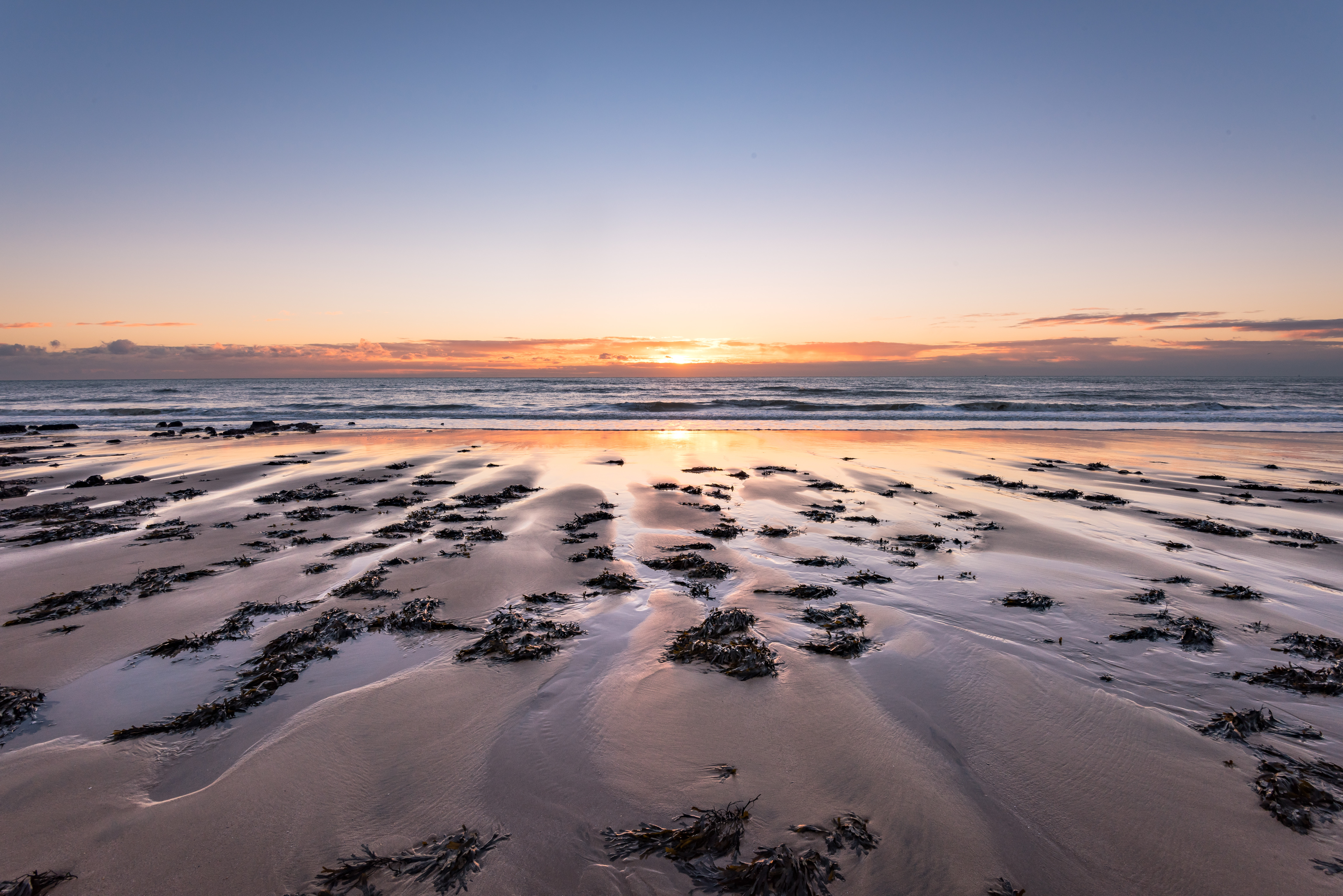 Free download wallpaper Nature, Sunset, Horizon, Sea, Sand, Beach on your PC desktop