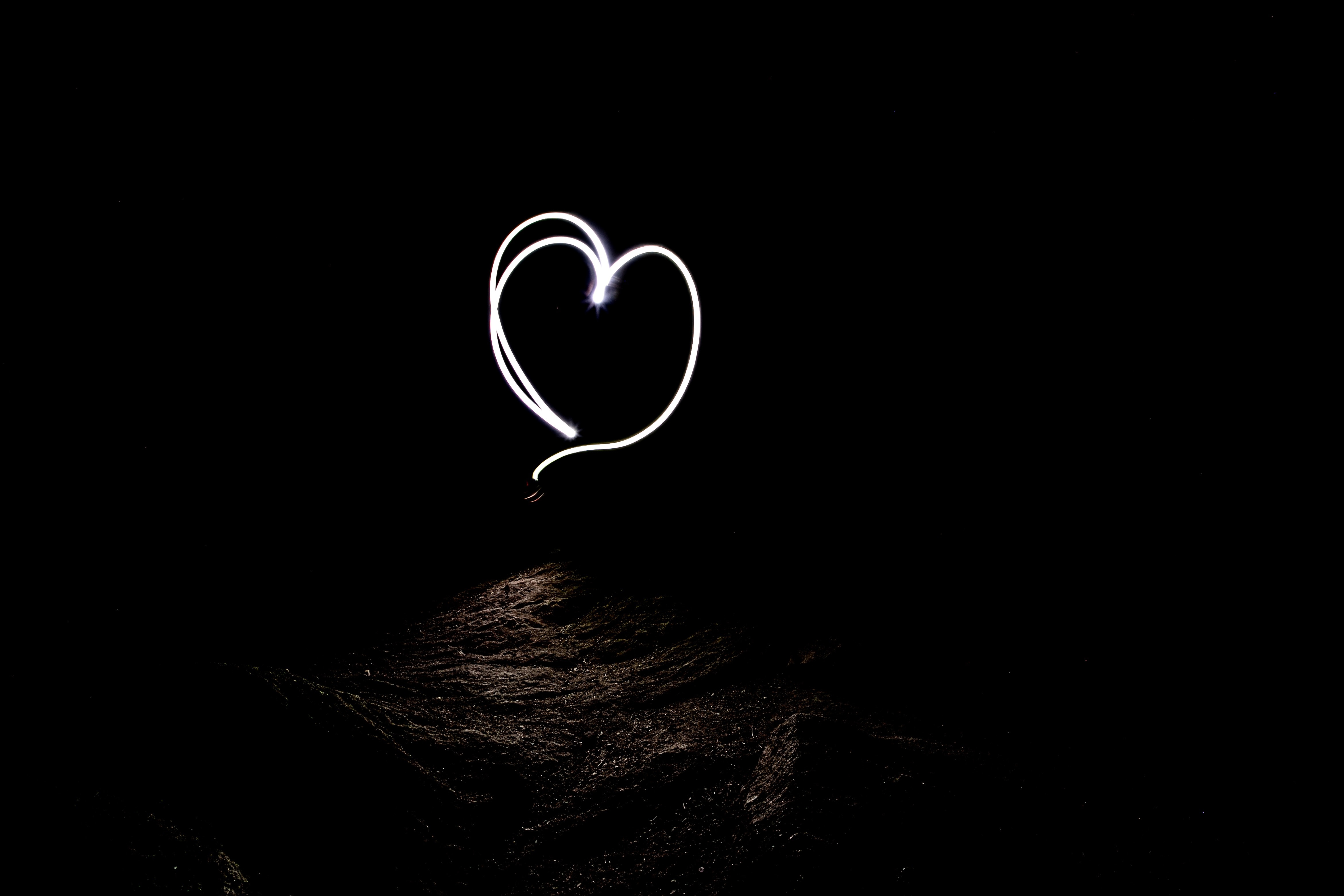 Download mobile wallpaper Long Exposure, Night, Darkness, Heart, Love for free.