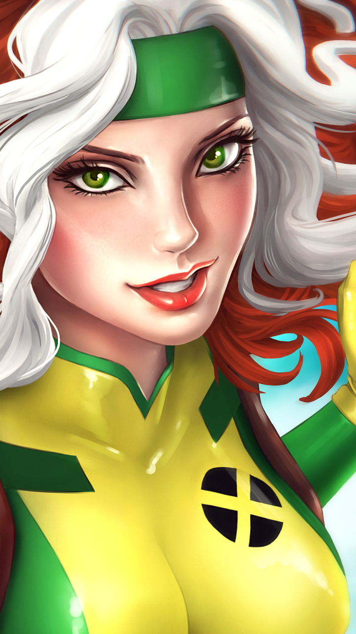 Download mobile wallpaper X Men, Face, Green Eyes, Comics, Red Hair, White Hair, Rogue (Marvel Comics), Rogue for free.