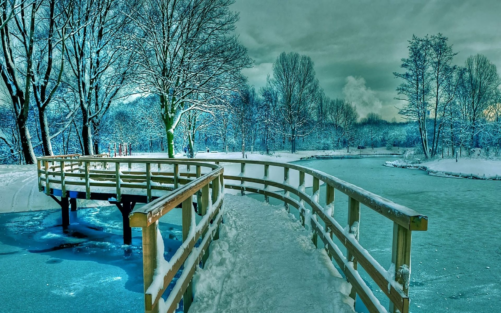 Download mobile wallpaper Winter, Bridges, Snow, Park, Tree, Earth, Bridge, Man Made for free.