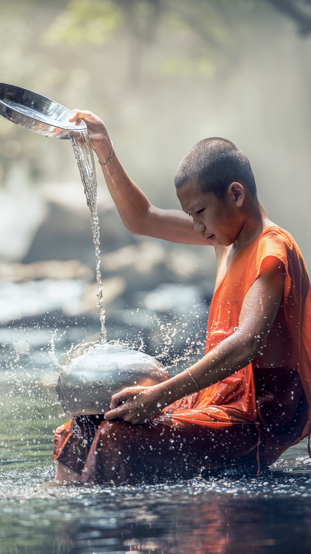 Download mobile wallpaper People, Water, Monk, Photography, Thailand for free.