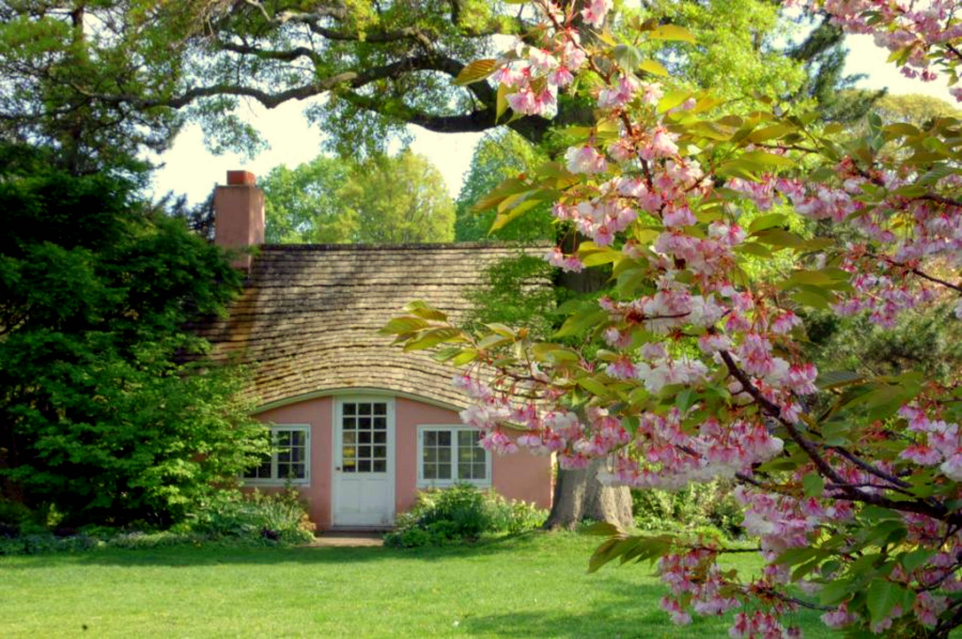 735033 завантажити шпалери весна, рожевий, створено людиною, котедж, будинок - заставки і картинки безкоштовно