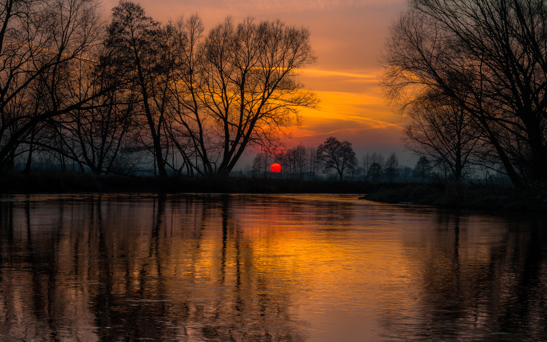 Download mobile wallpaper Sunset, Lake, Tree, Earth for free.