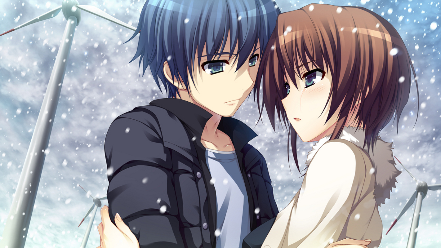 Download mobile wallpaper Koi De Wa Naku, Makishima Yumi, Snow, Winter, Couple, Anime for free.