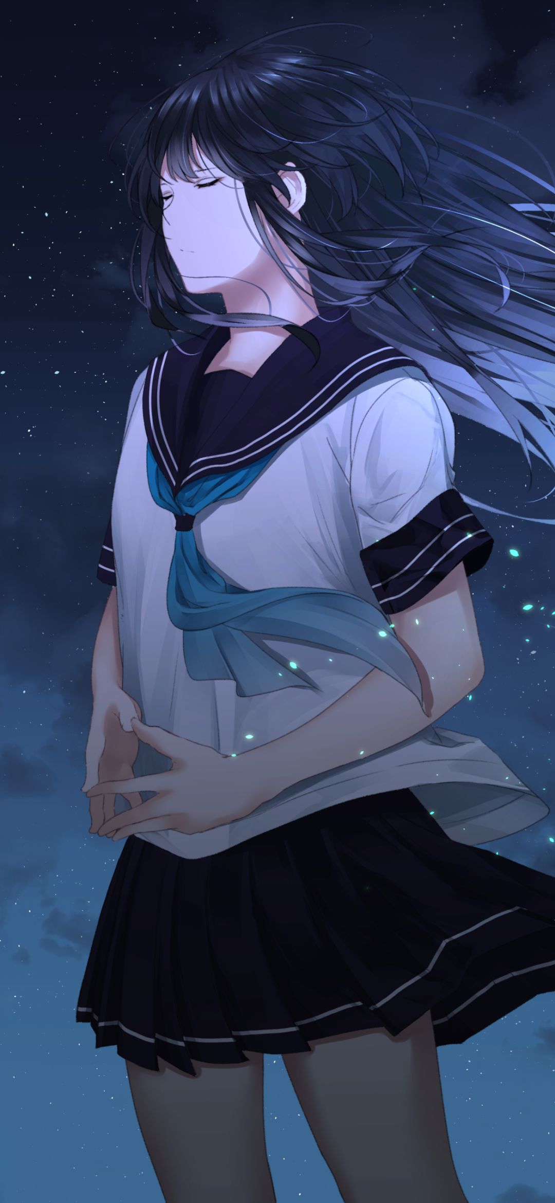 Download mobile wallpaper Anime, Night, Original, School Uniform, Long Hair for free.