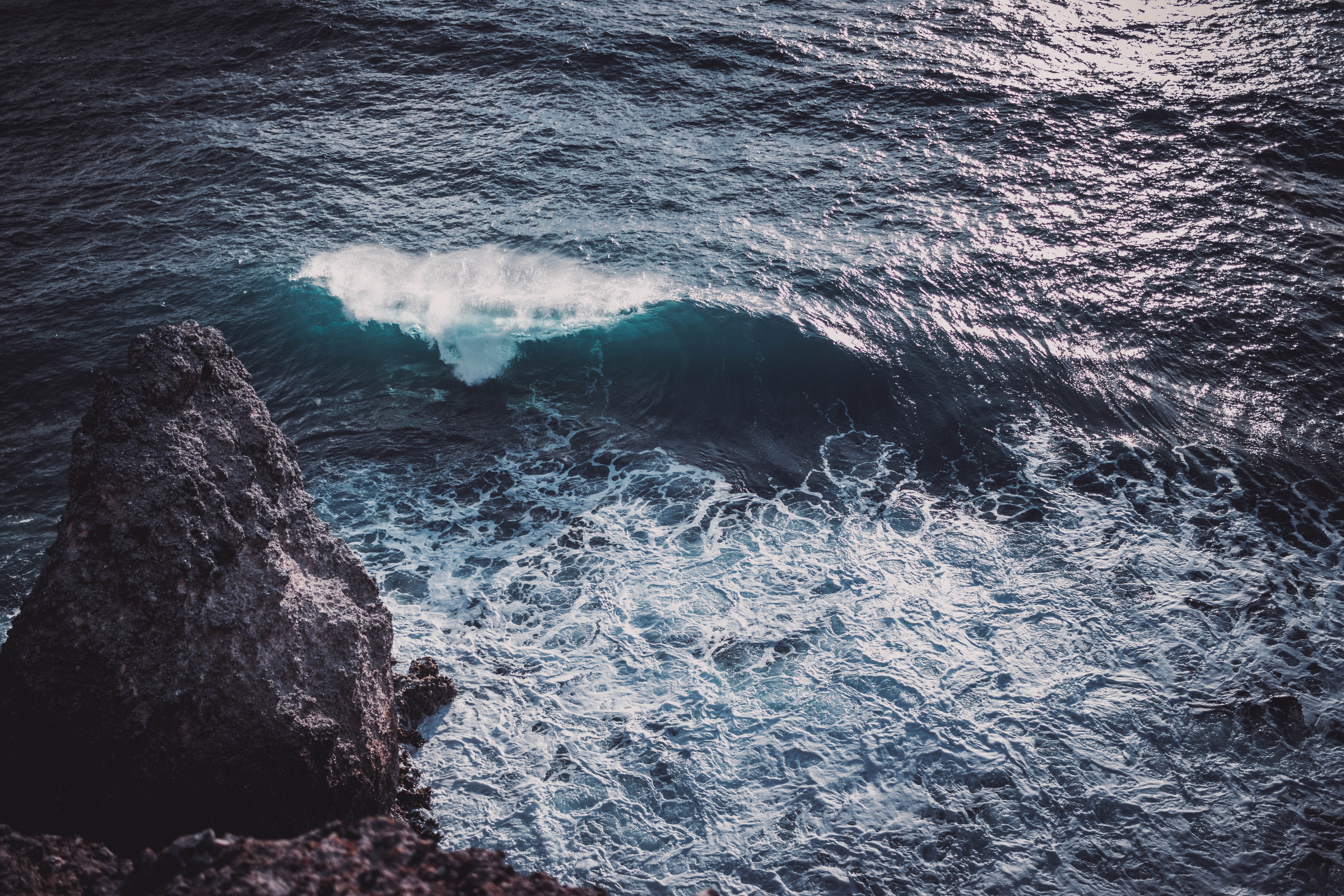 Download mobile wallpaper Surf, Rock, Nature, Wave, Sea, Water for free.