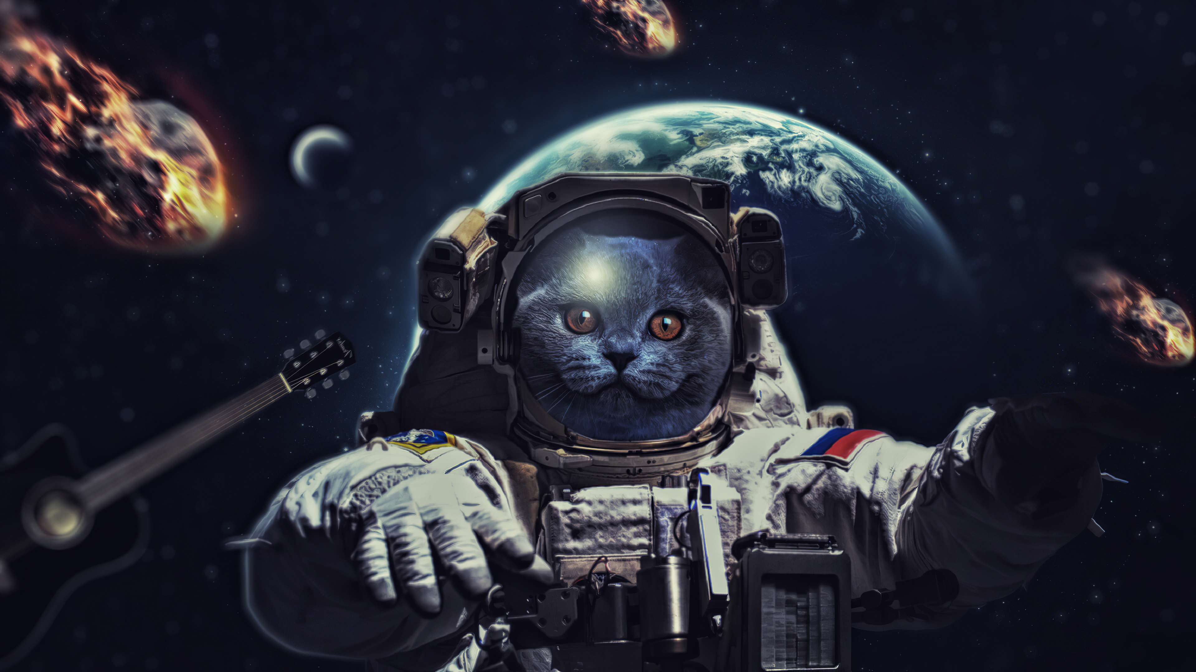 Скачать обои бесплатно Космос, Кот, Астронавт, Научная Фантастика картинка на рабочий стол ПК