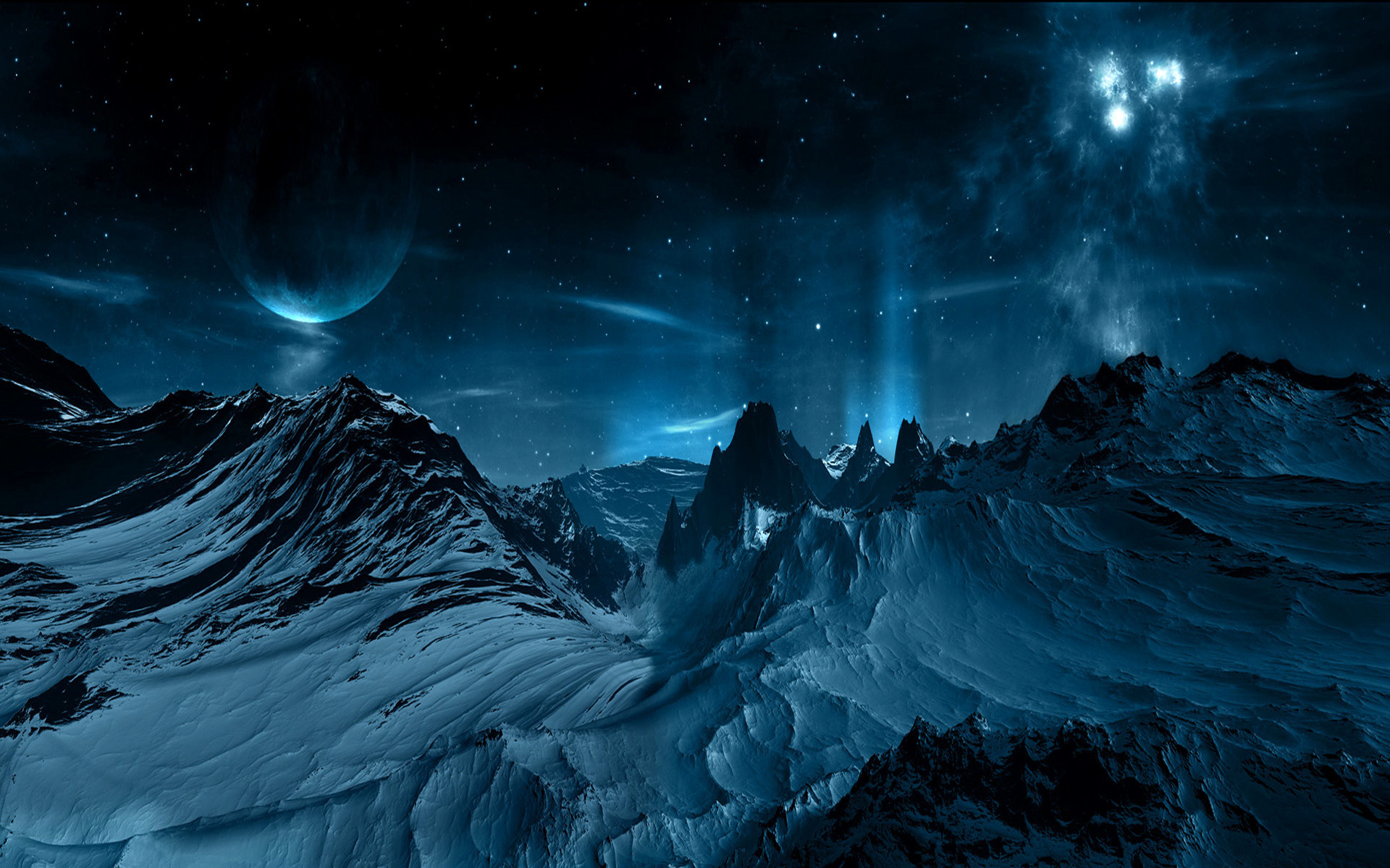 Free download wallpaper Universe, Mountains, Landscape, Planets on your PC desktop