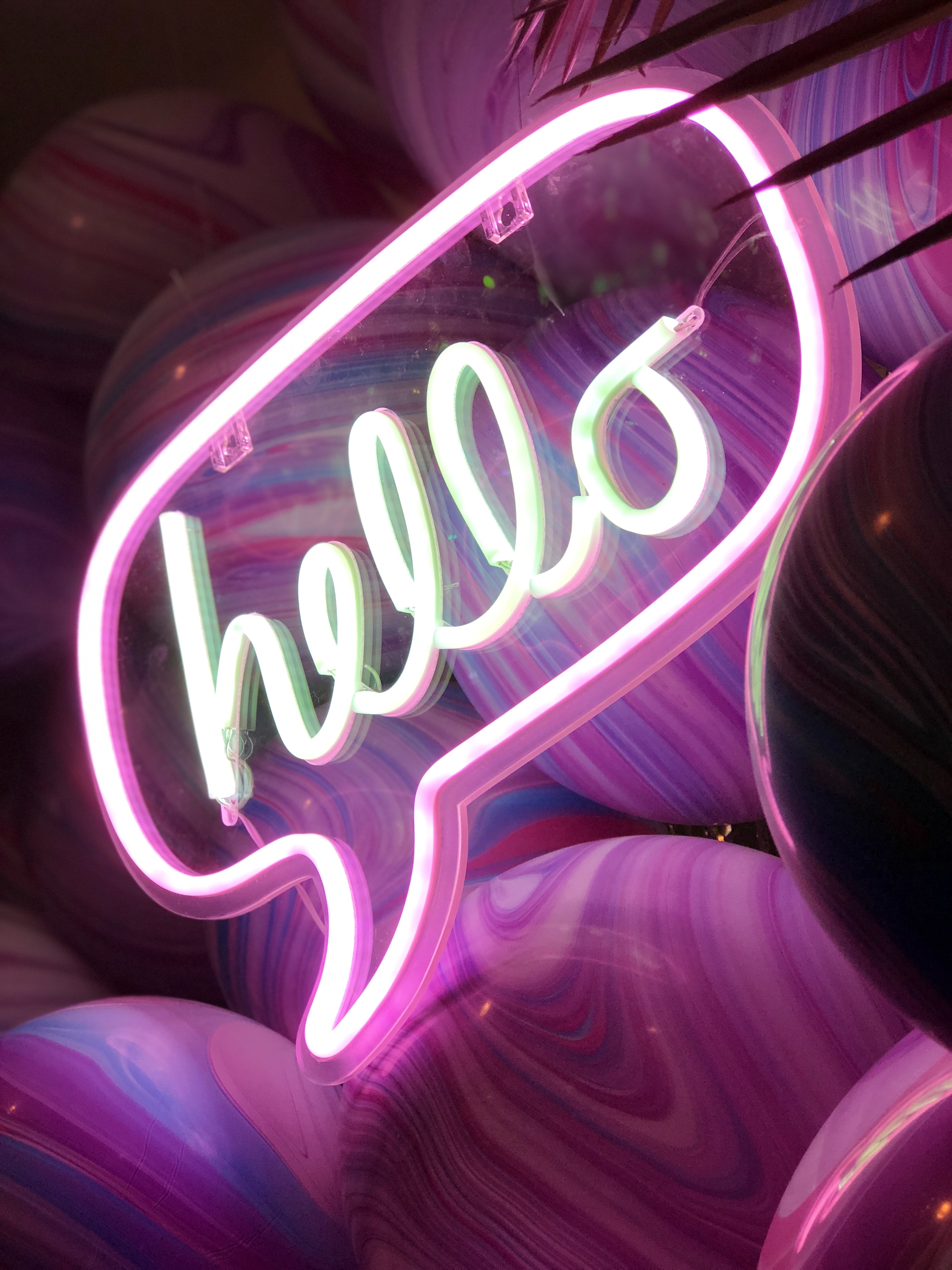 words, neon, glow, text, sign, signboard, hello