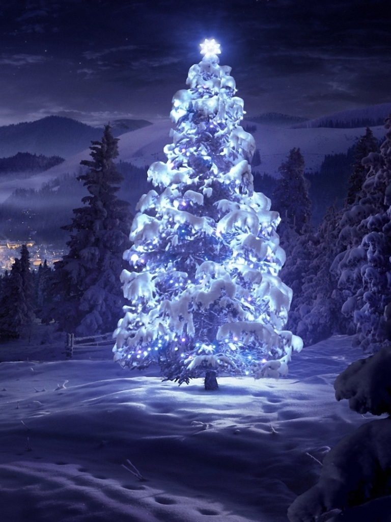 Handy-Wallpaper Feiertage, Landschaft, Winter, Schnee, Weihnachten, Lila, Weihnachtsbaum kostenlos herunterladen.