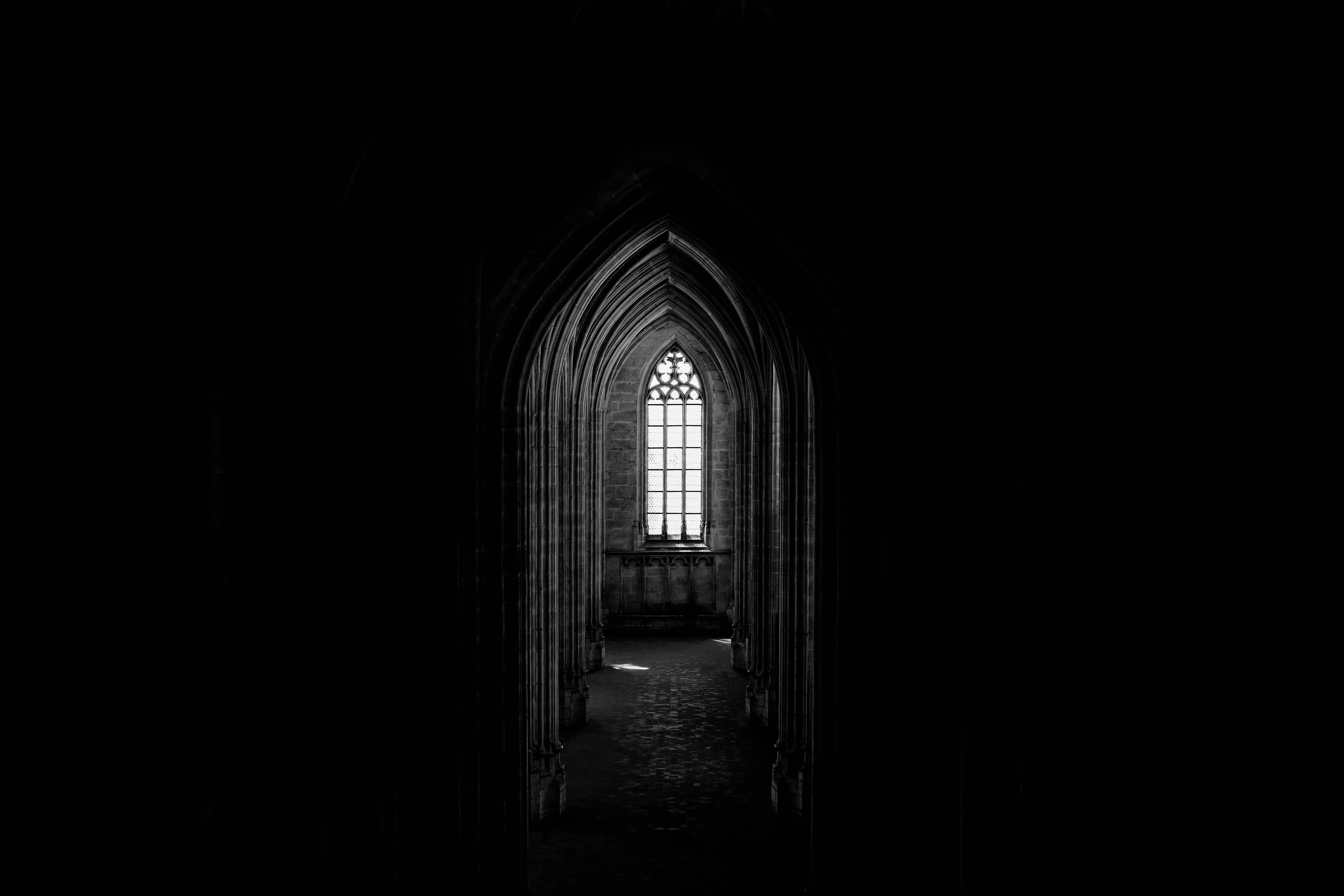 black, corridor, arch, dark, architecture, window HD wallpaper