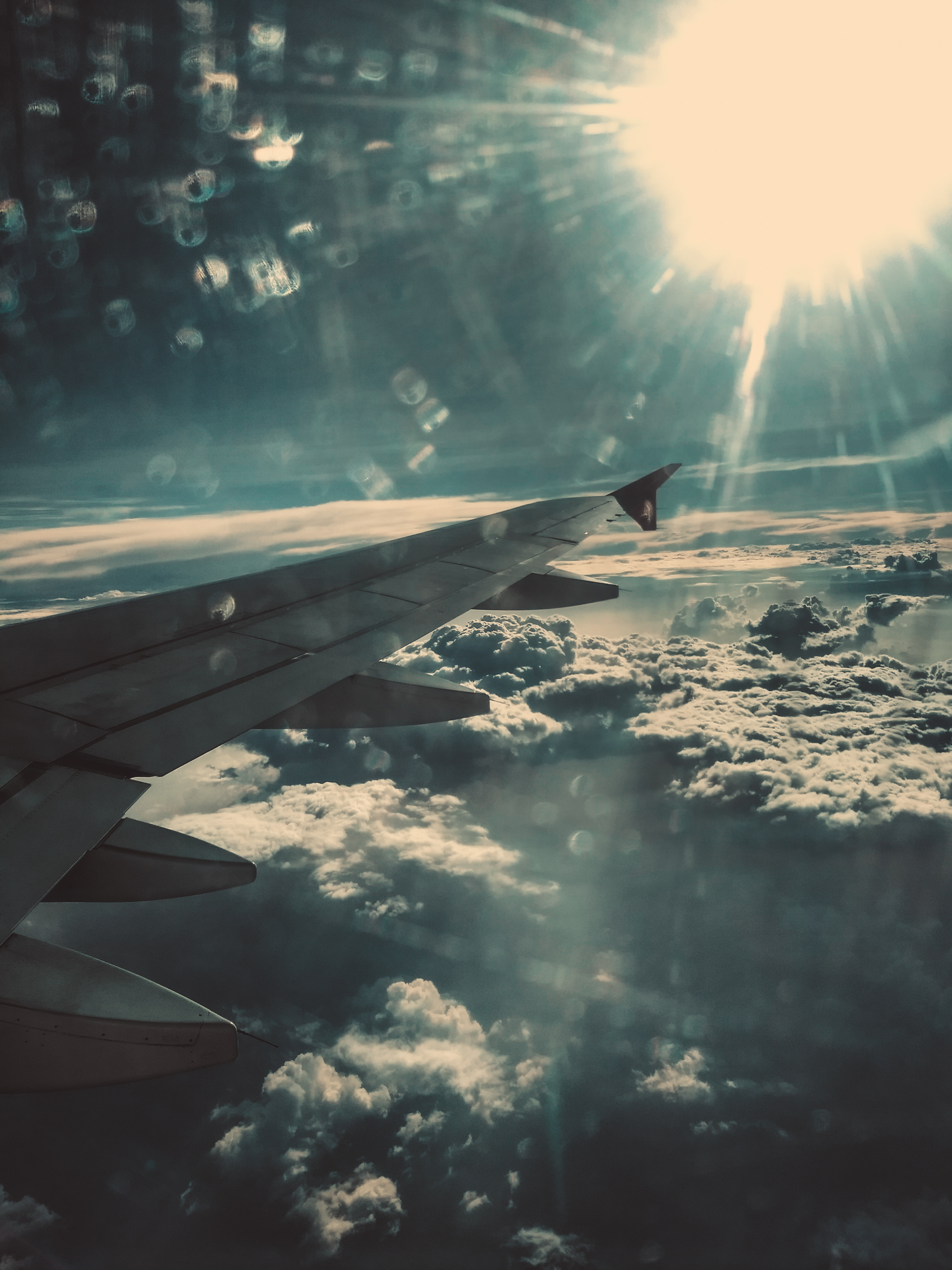 nature, clouds, glare, airplane wing, wing of the plane