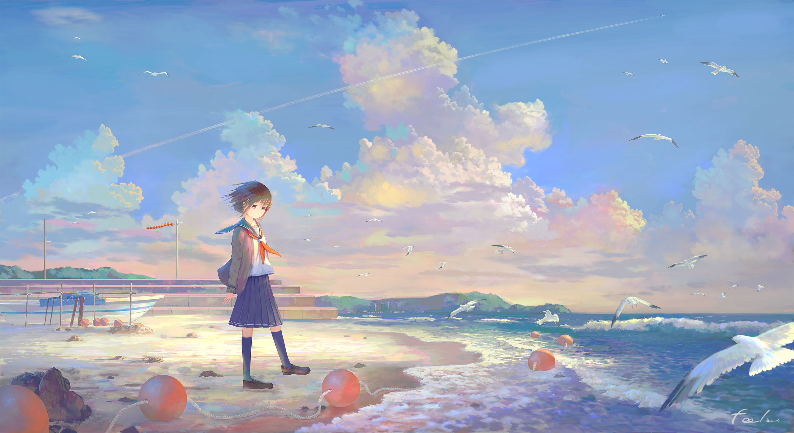 Download mobile wallpaper Anime, Beach, Uniform, Original for free.