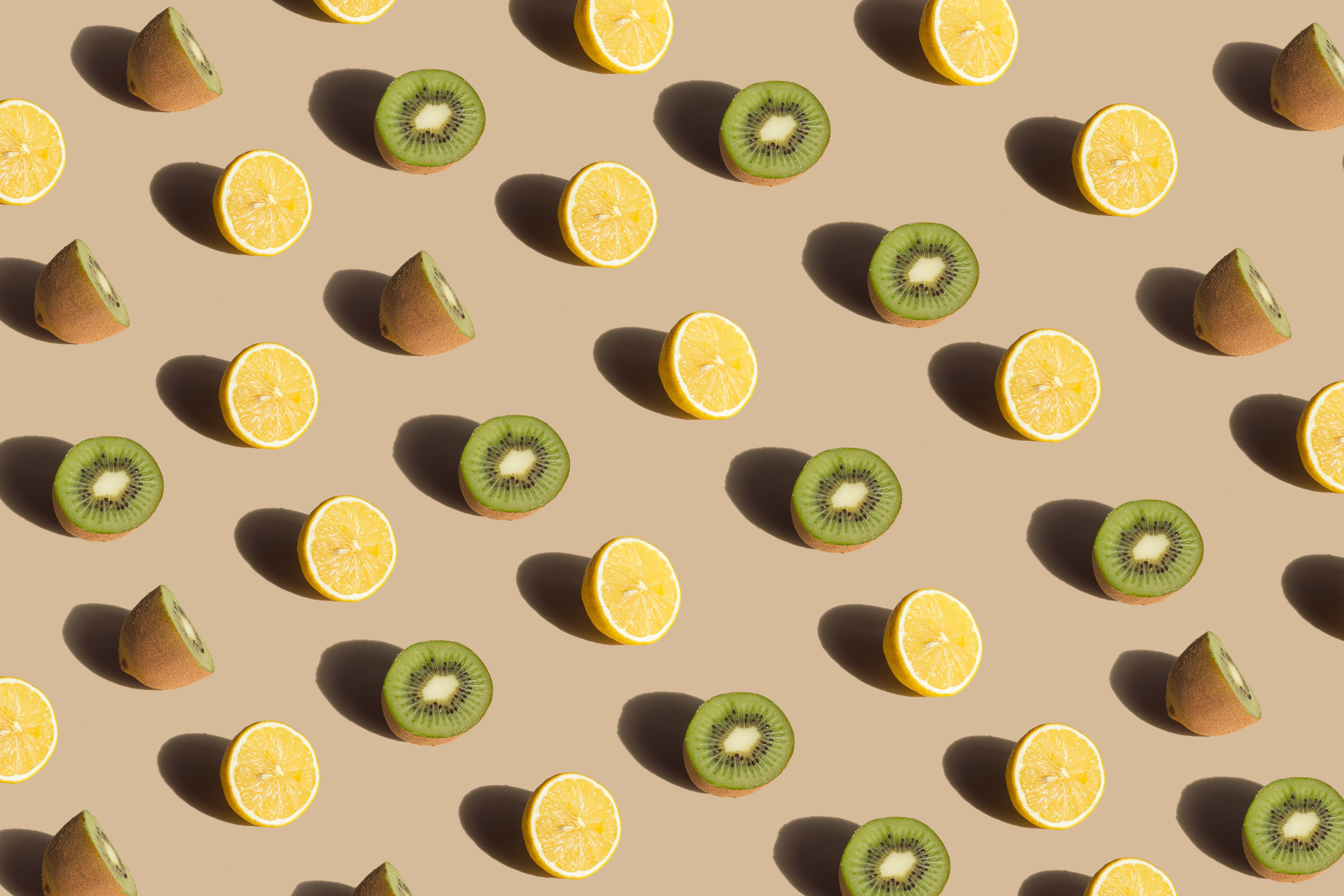 Handy-Wallpaper Lebensmittel, Kiwi, Zitrone, Muster, Obst kostenlos herunterladen.