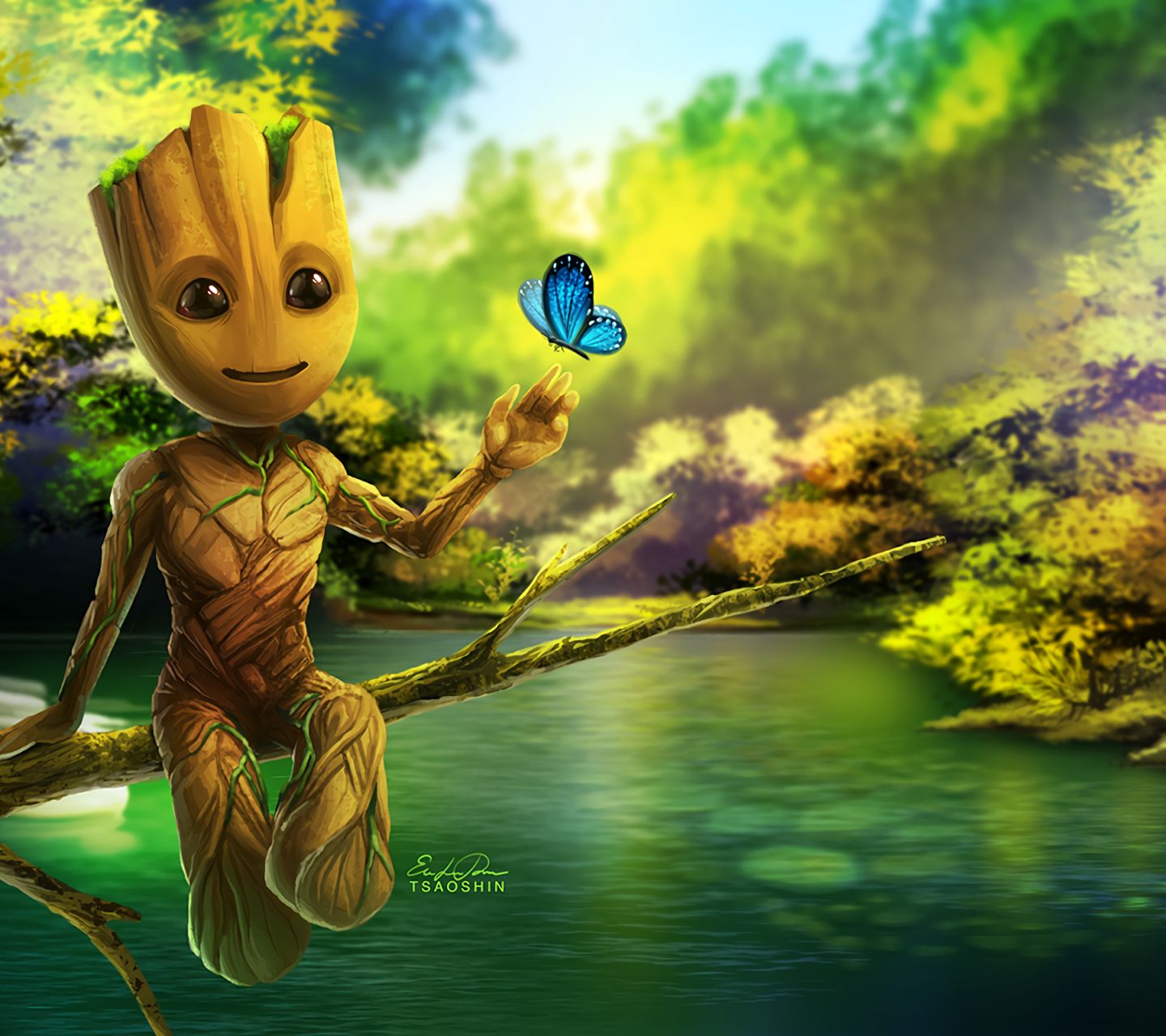 Download mobile wallpaper Butterfly, Comics, Guardians Of The Galaxy, Groot for free.