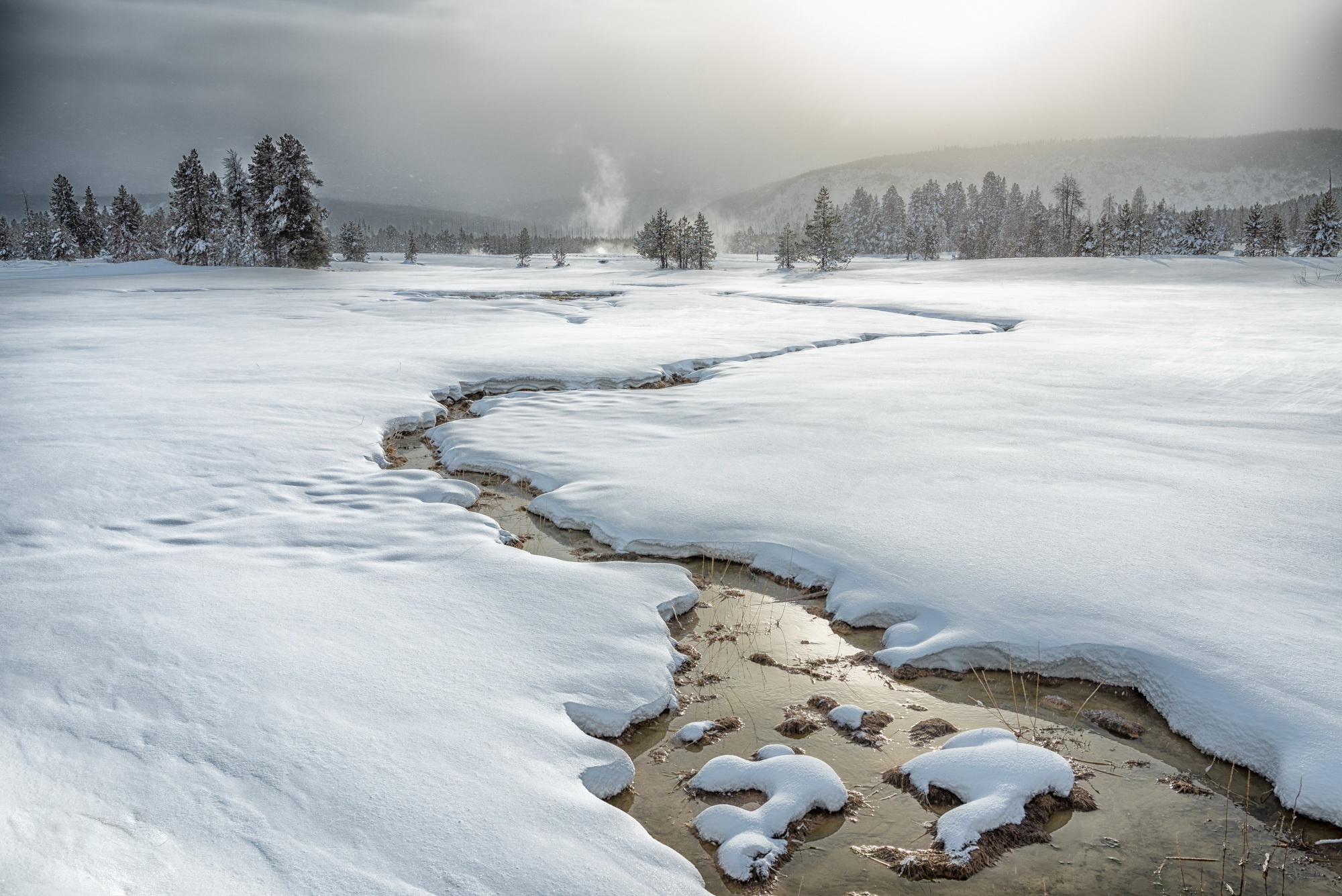 Download mobile wallpaper Landscape, Winter, Snow, Earth, Stream for free.