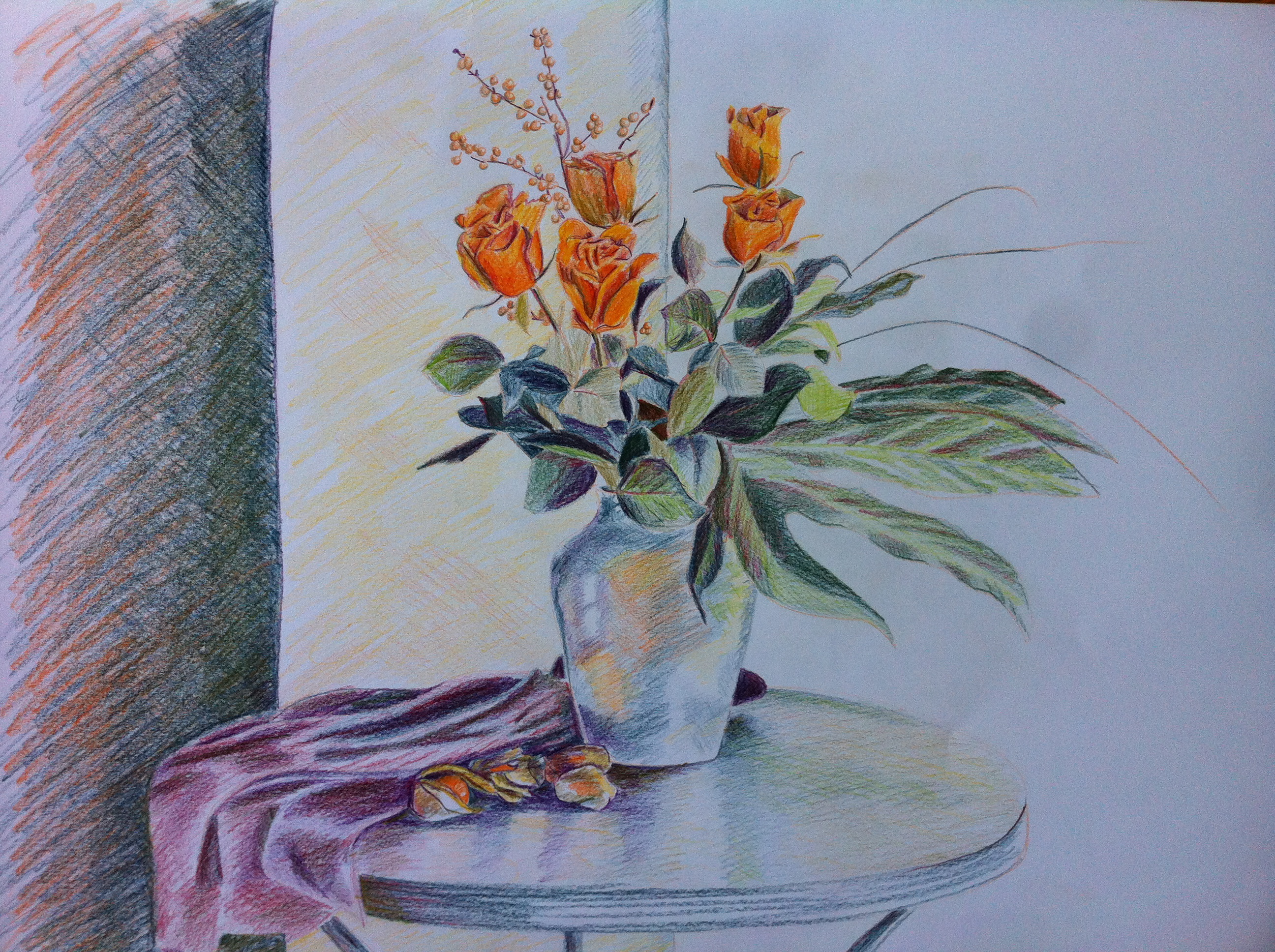 Handy-Wallpaper Blume, Rose, Zeichnung, Vase, Künstlerisch, Stillleben kostenlos herunterladen.