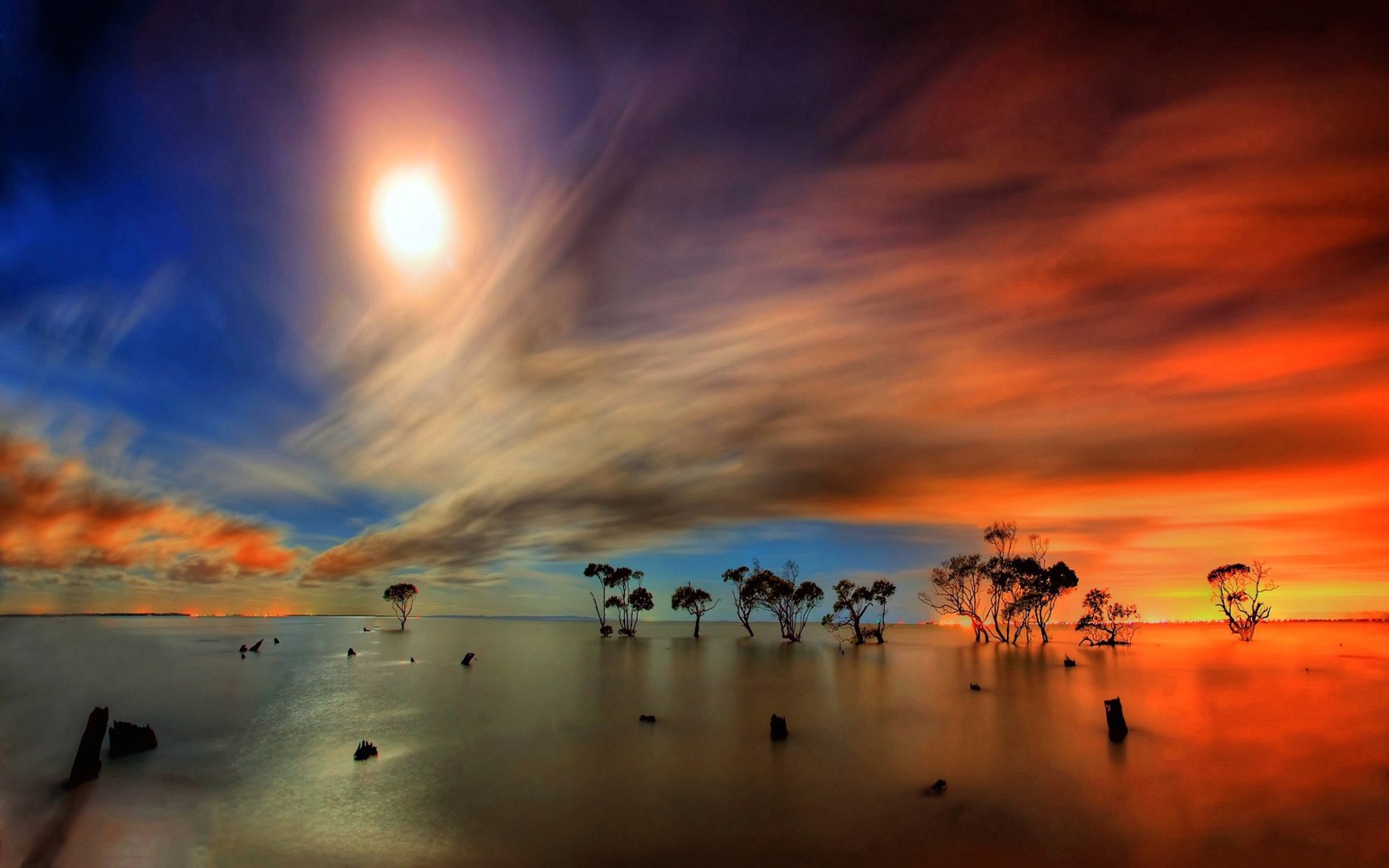 Free download wallpaper Nature, Sunset, Sky, Sun, Horizon, Lake, Earth, Cloud, Scenic on your PC desktop
