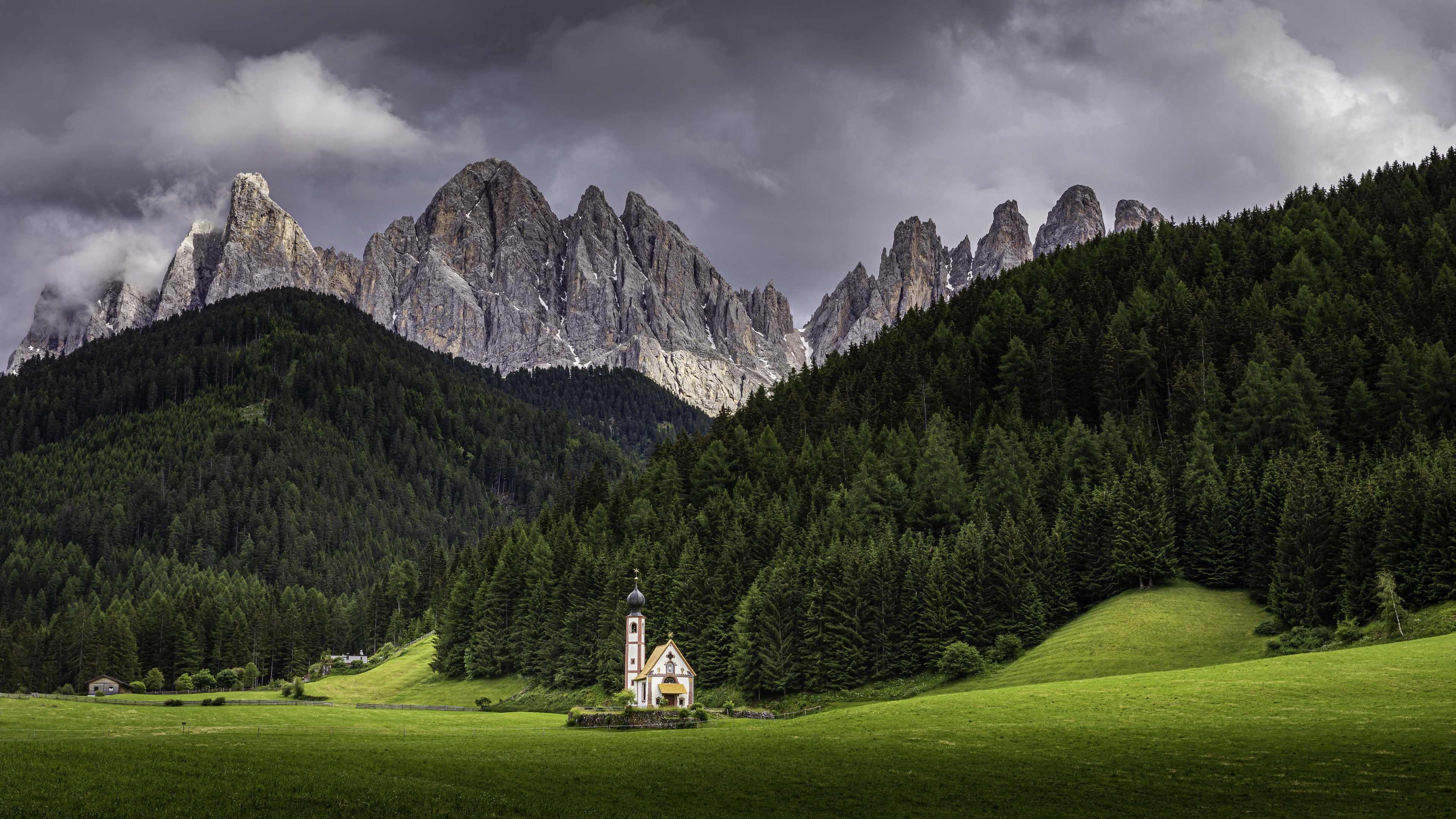 Download mobile wallpaper Italy, Mountain, Forest, Cloud, Church, Churches, Religious for free.