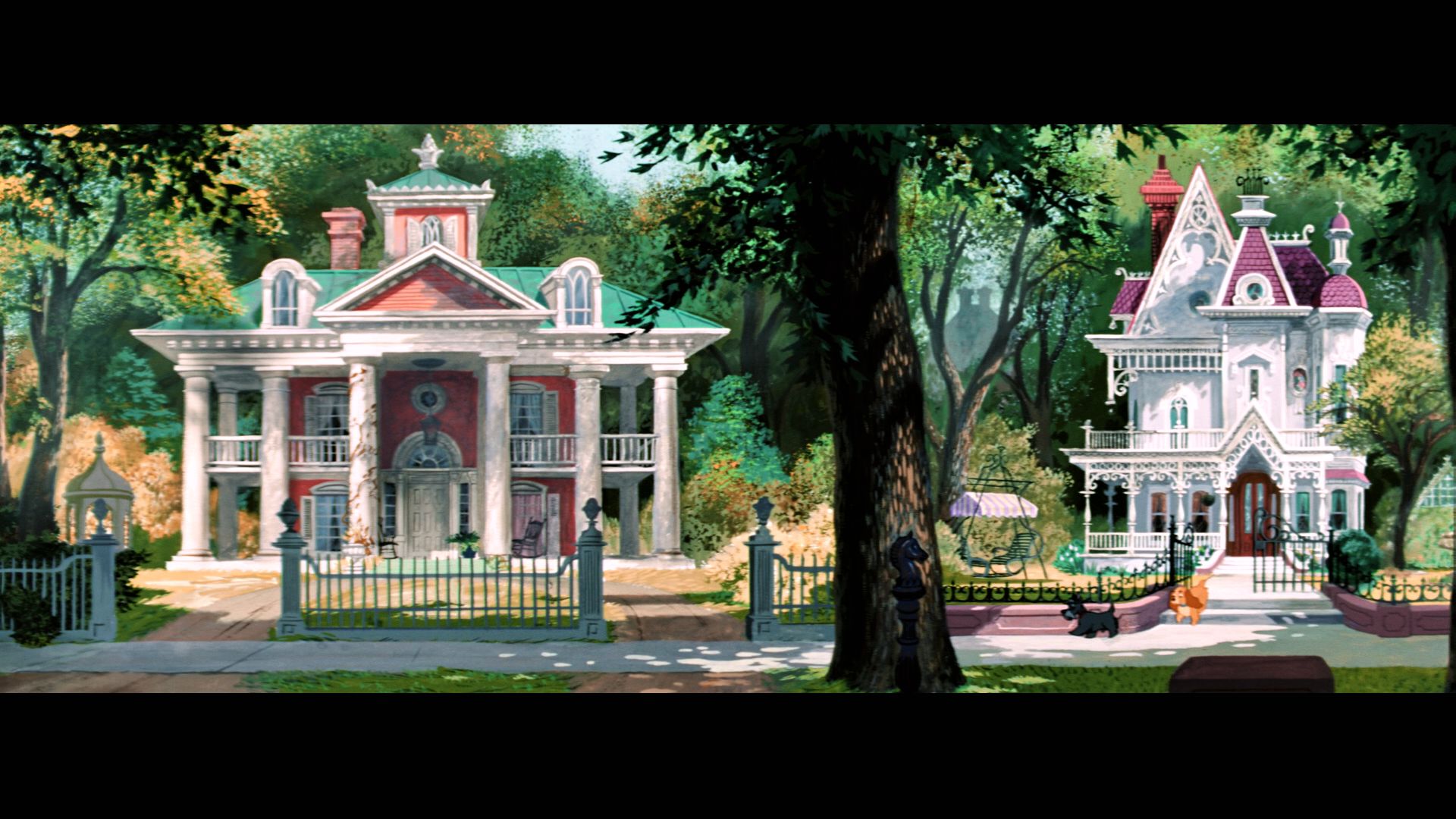 movie, lady and the tramp (1955), colorful, house, lady and the tramp, street