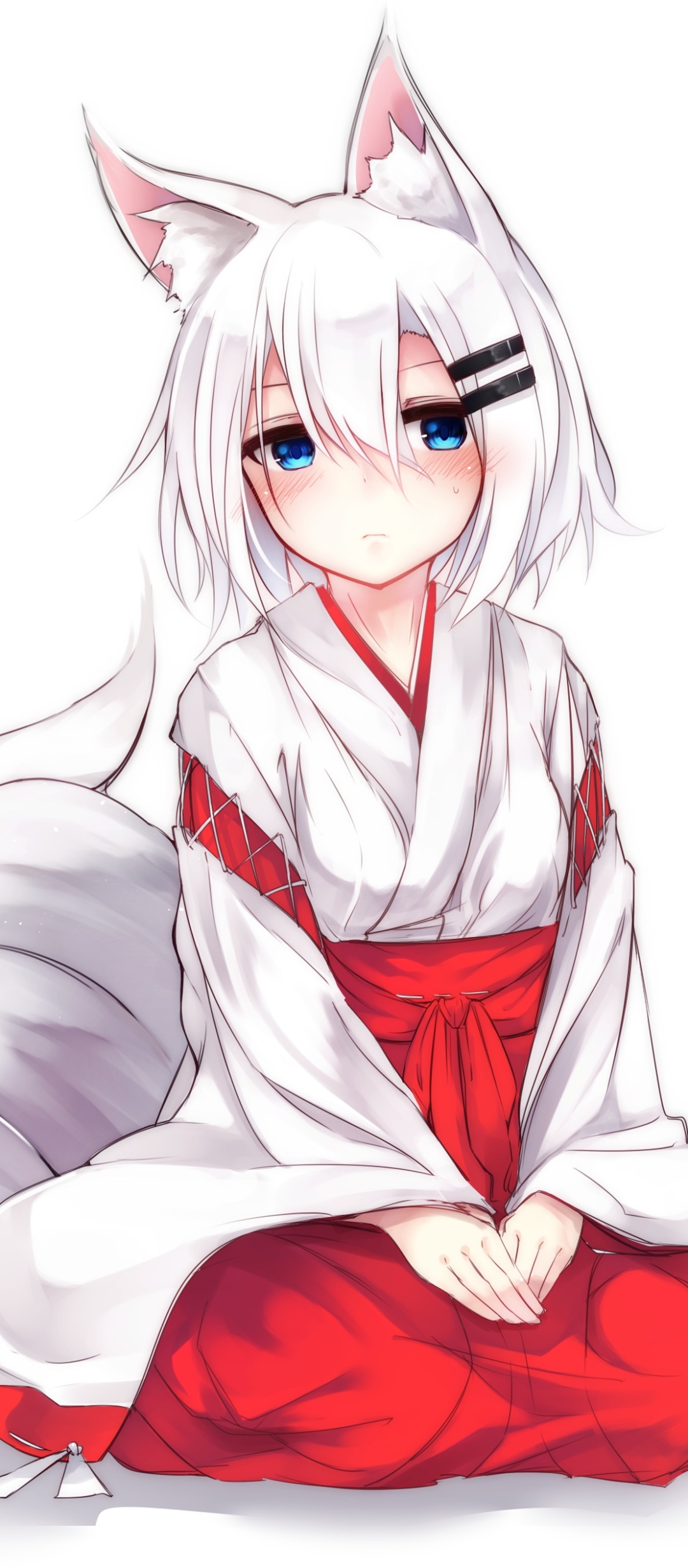 Download mobile wallpaper Anime, Kimono, Blue Eyes, Original, Short Hair, White Hair, Animal Ears for free.