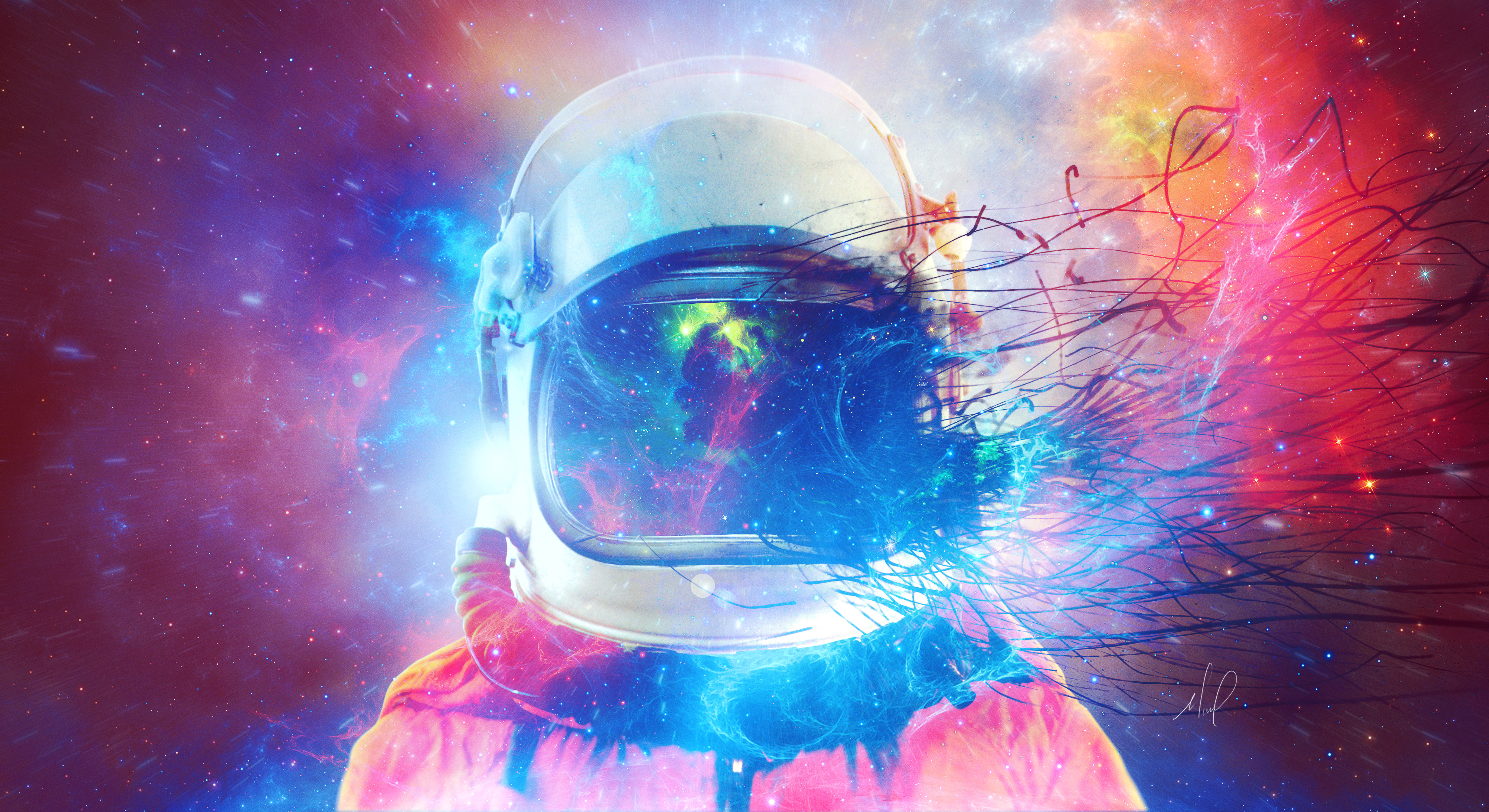136135 descargar imagen universo, cosmonauta, traje espacial, multicolor, abigarrado, espacio, cósmico: fondos de pantalla y protectores de pantalla gratis