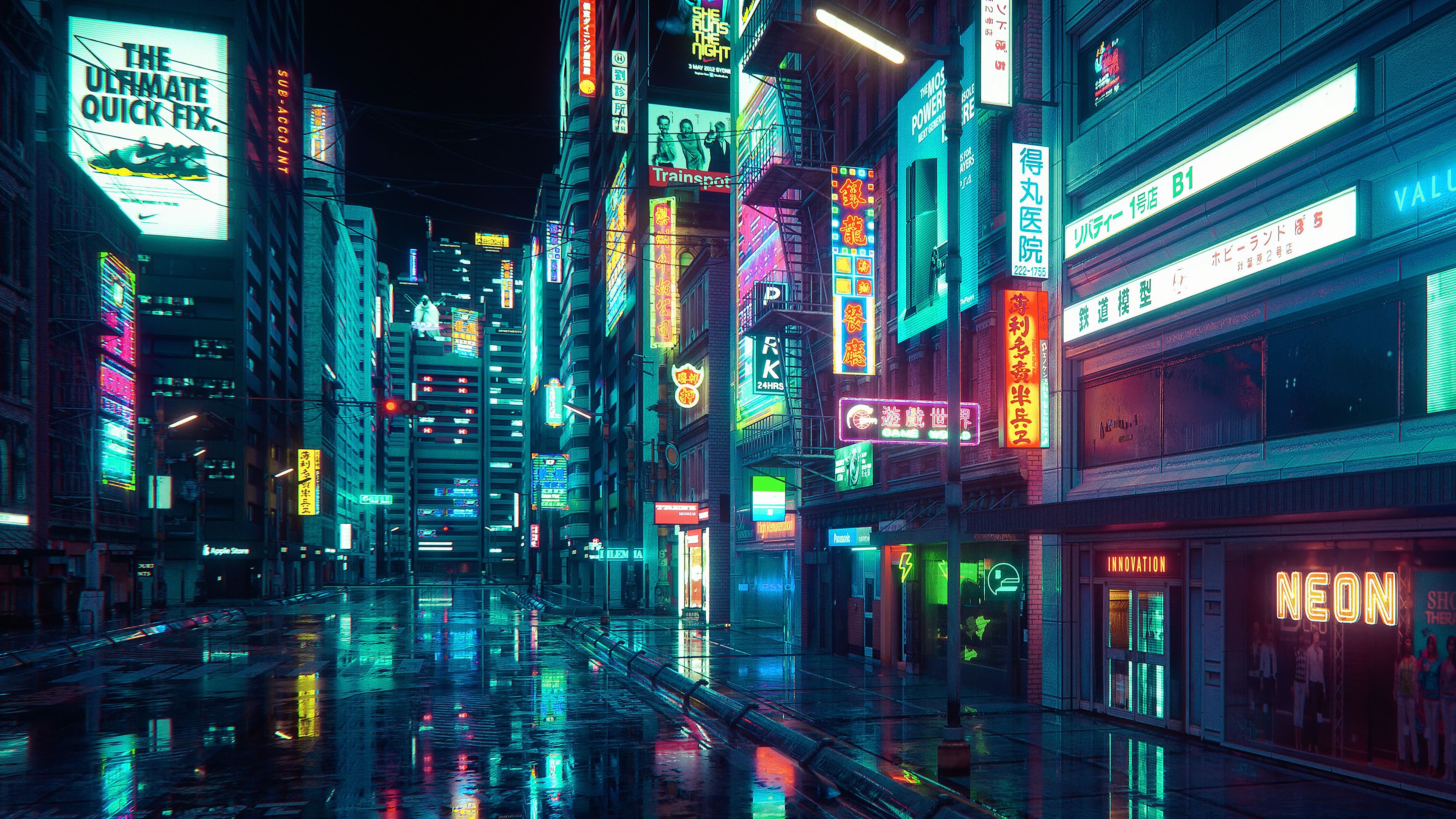Download mobile wallpaper City, Cyberpunk, Neon, Artistic for free.