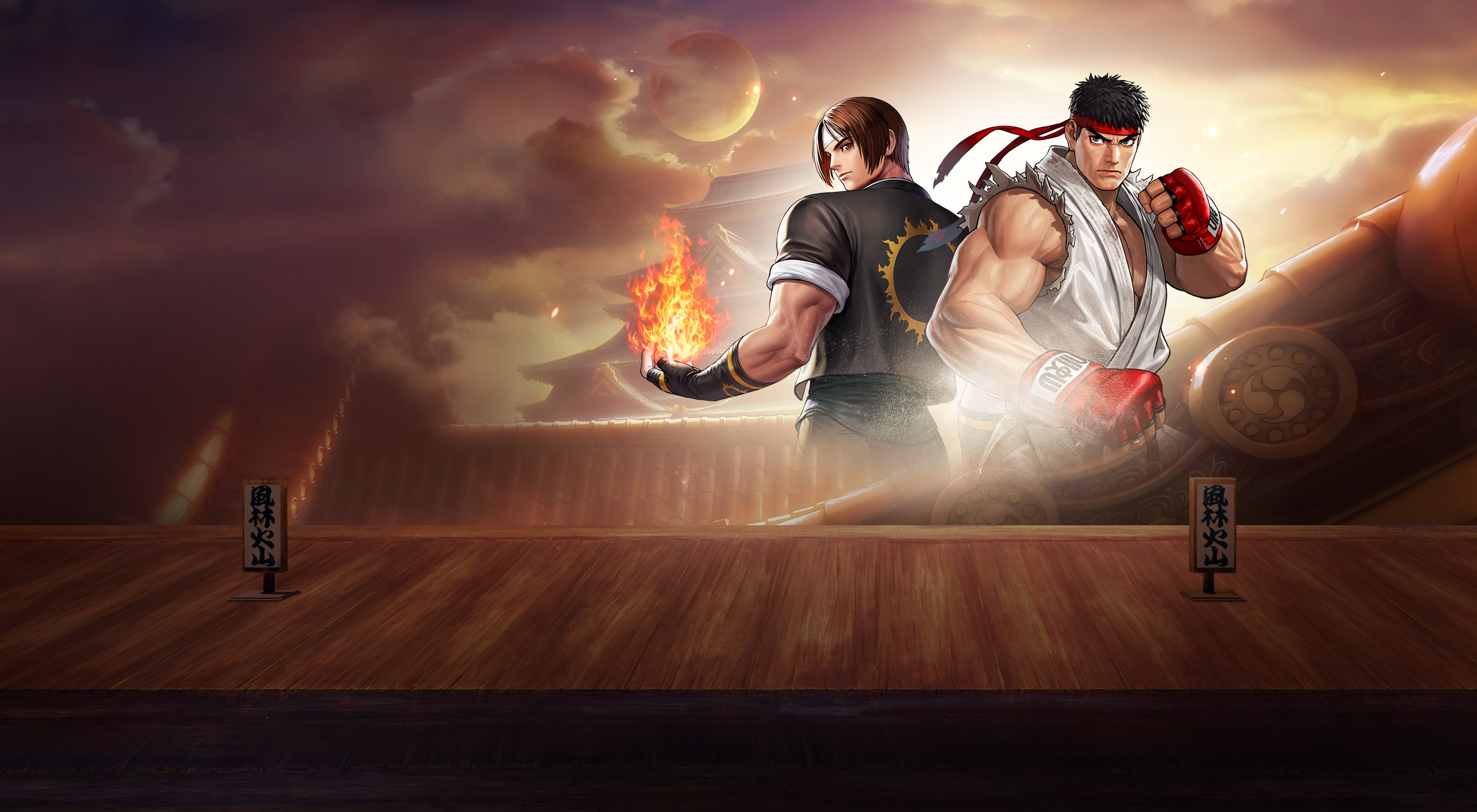 kyo kusanagi, video game, crossover, king of fighters, ryu (street fighter), street fighter