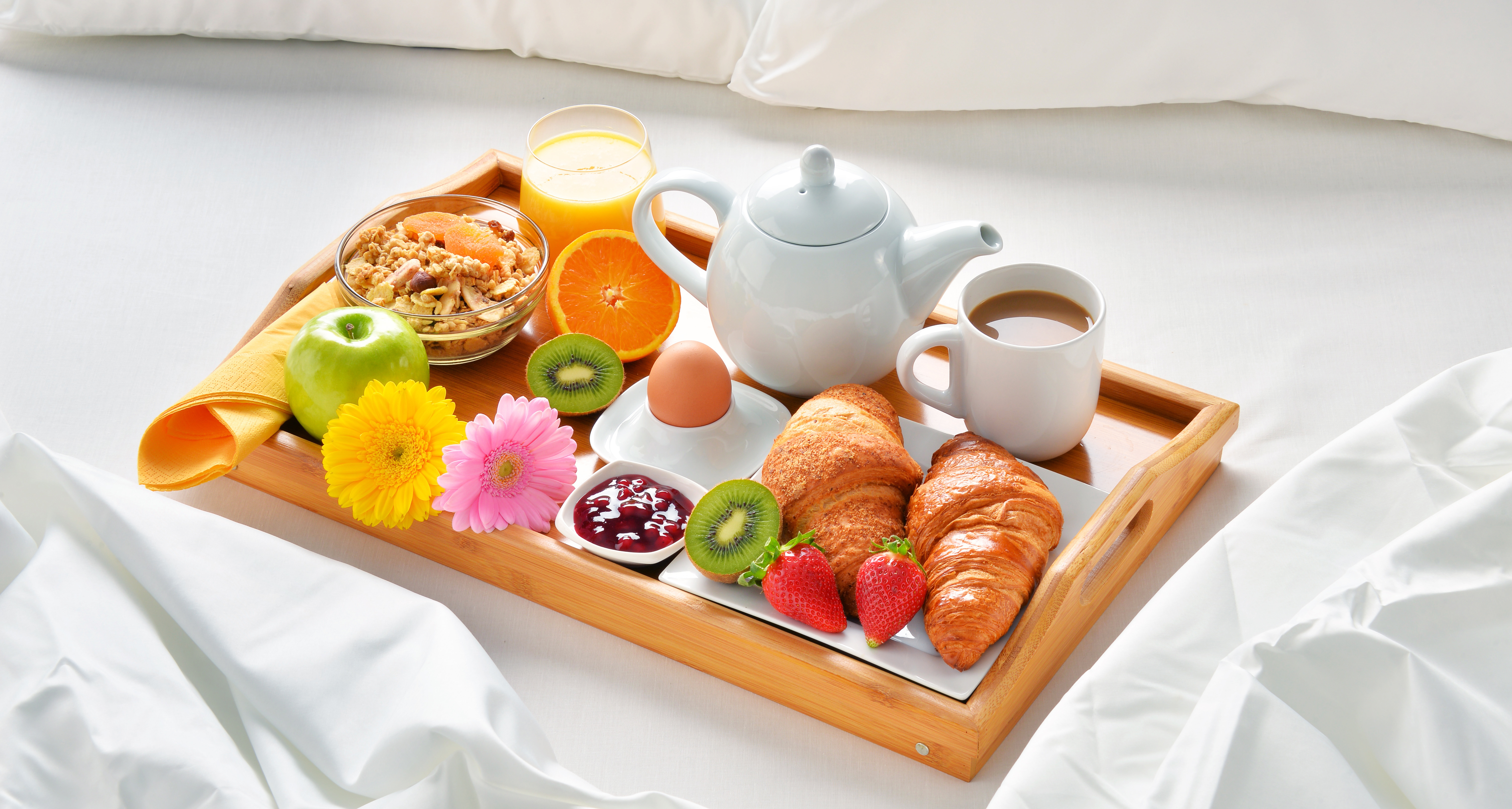 Download mobile wallpaper Food, Coffee, Still Life, Fruit, Tea, Breakfast, Croissant, Juice for free.