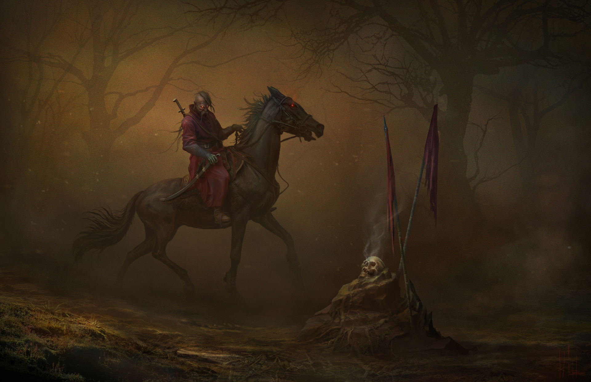 Free download wallpaper Dark, Warrior, Horse, Skull on your PC desktop